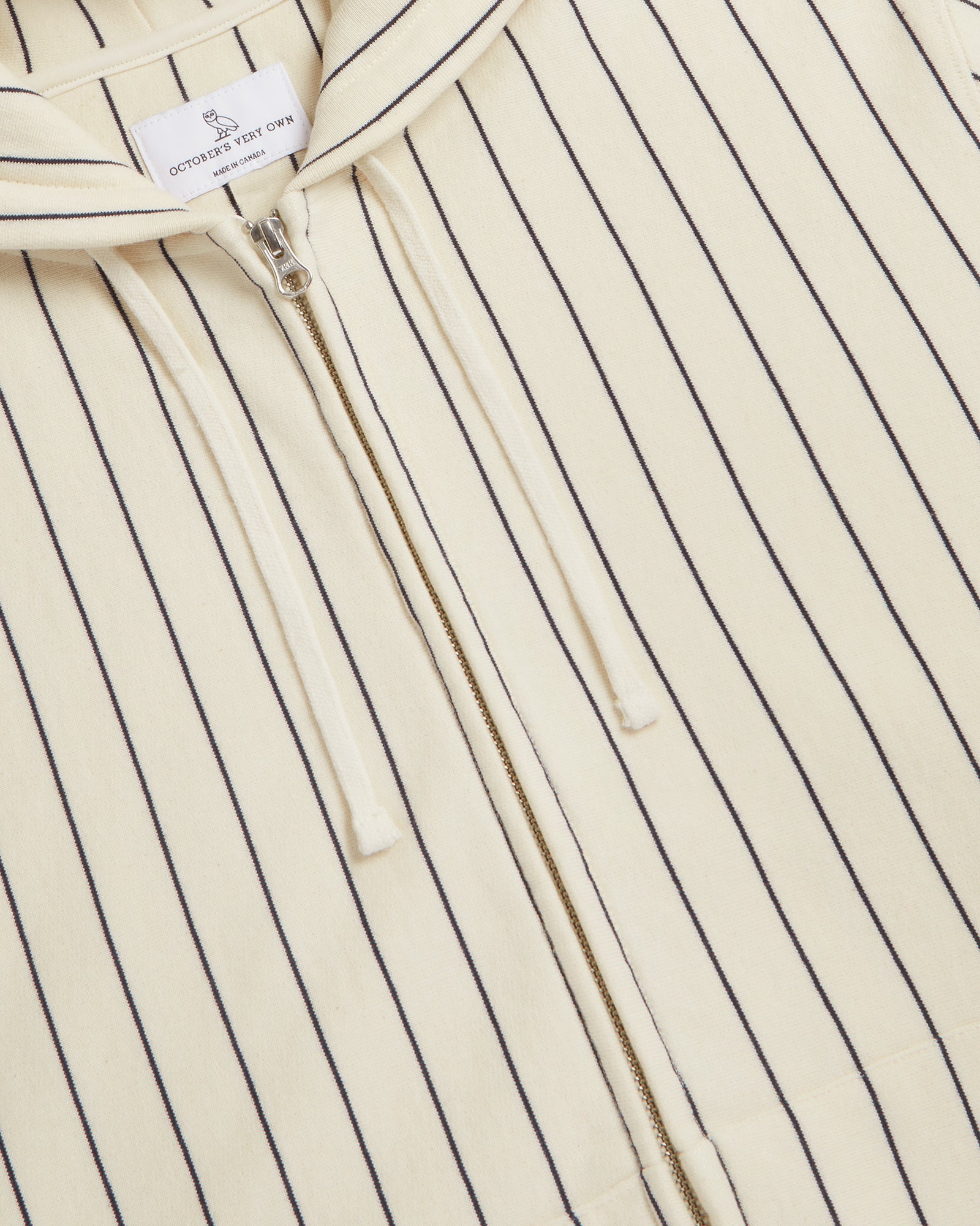 Pinstripe Full Zip Hoodie - Cream / Navy IMAGE #2