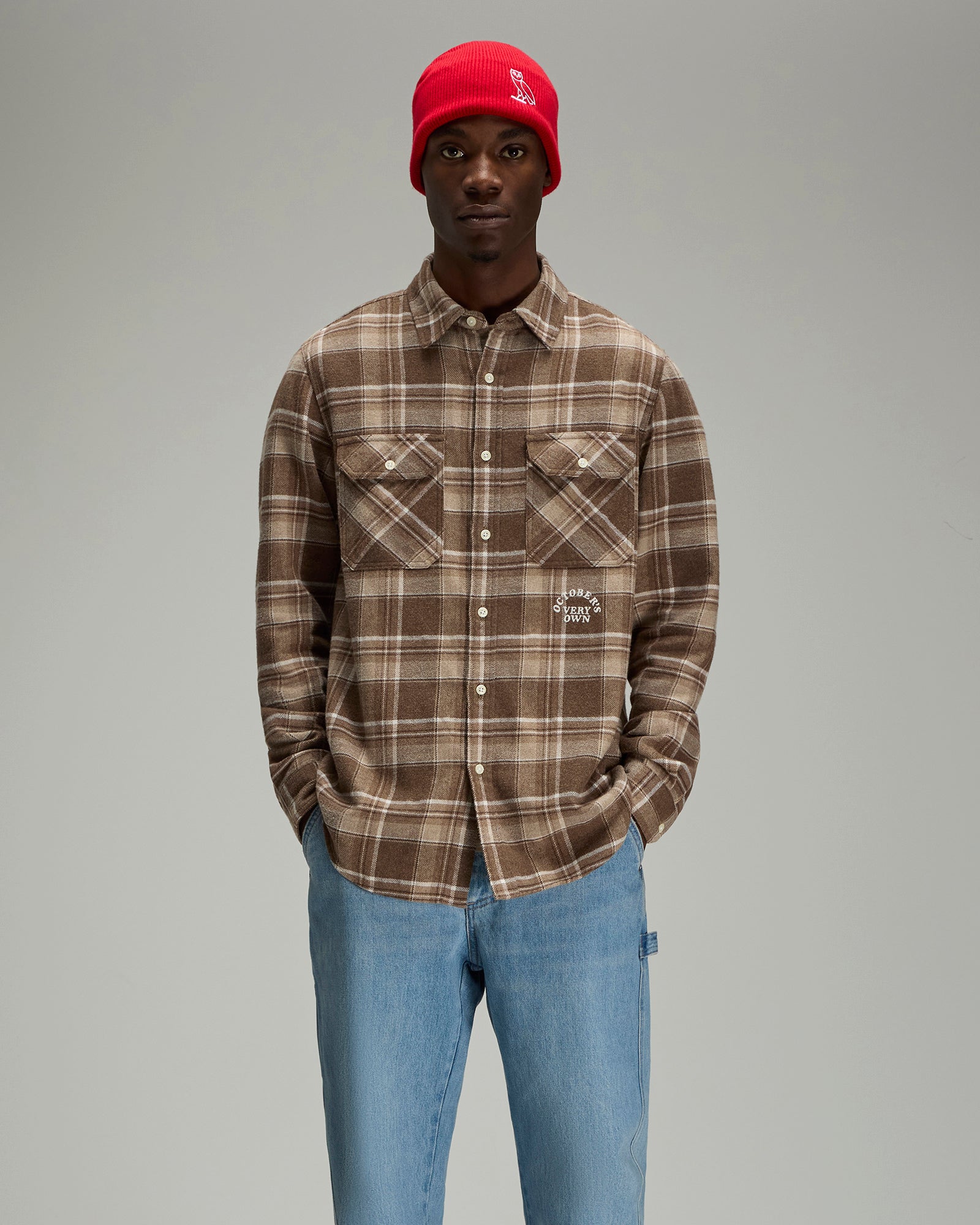 Heather Plaid Flannel Shirt - Brown IMAGE #2