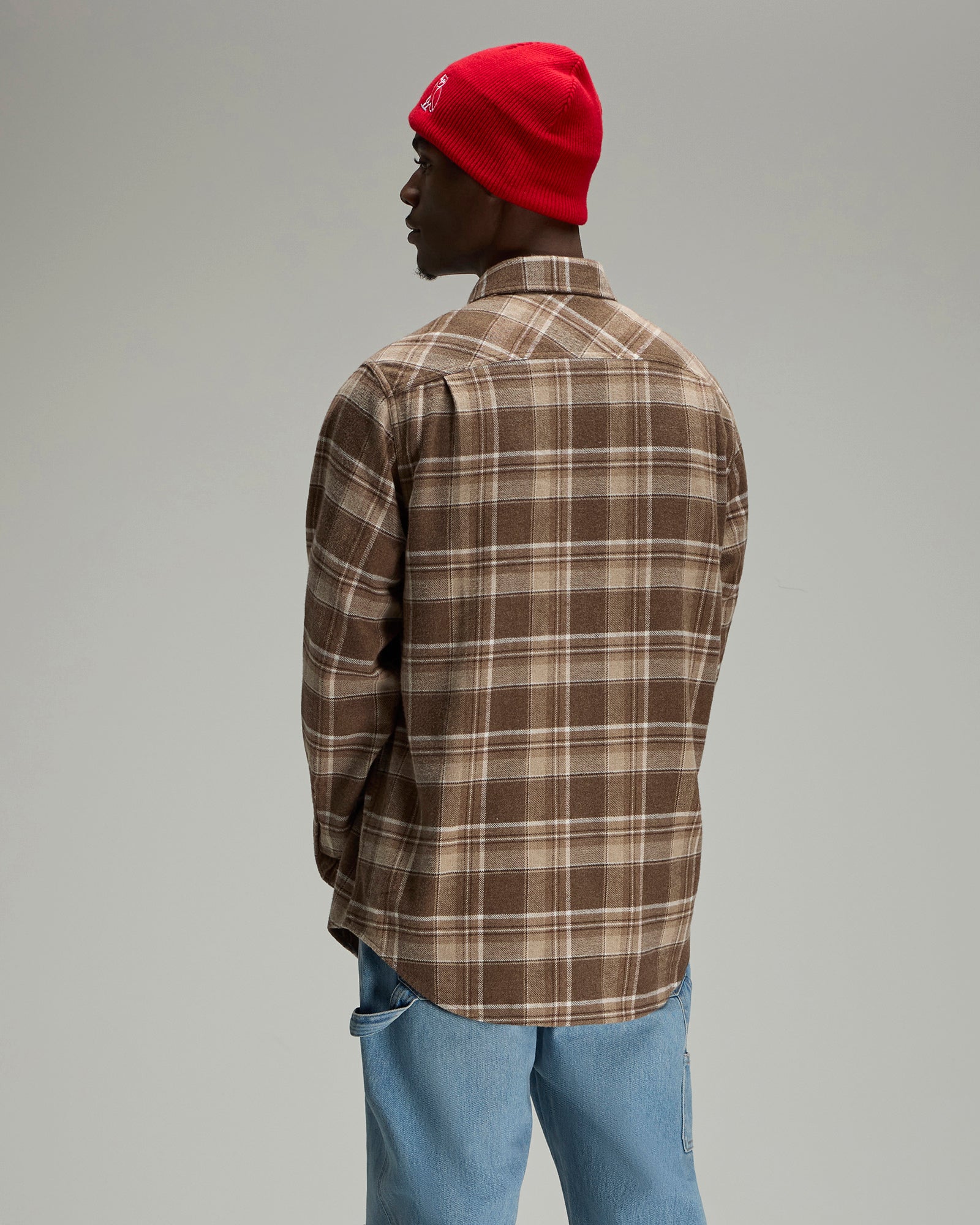 Heather Plaid Flannel Shirt - Brown IMAGE #6