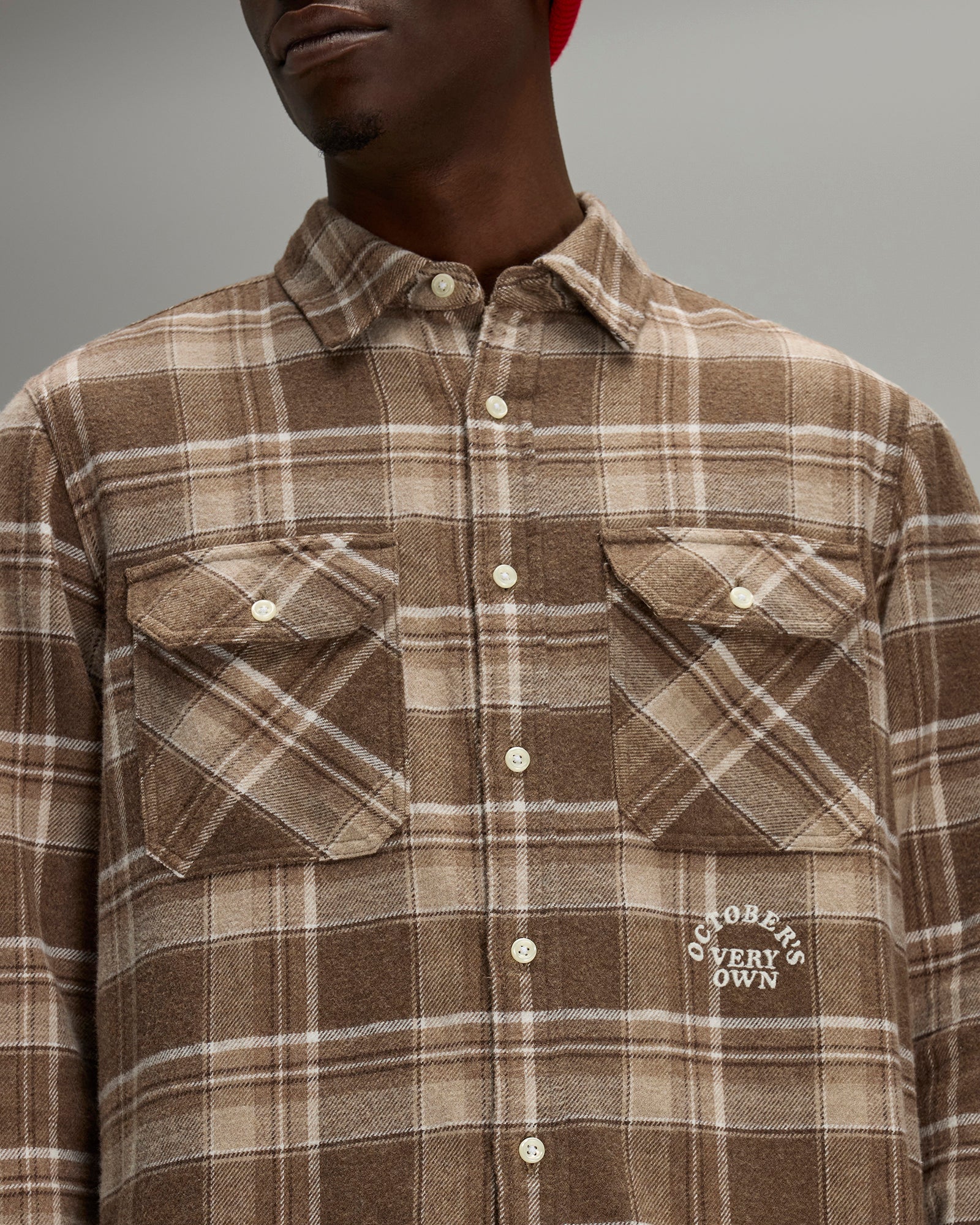 Heather Plaid Flannel Shirt - Brown IMAGE #4