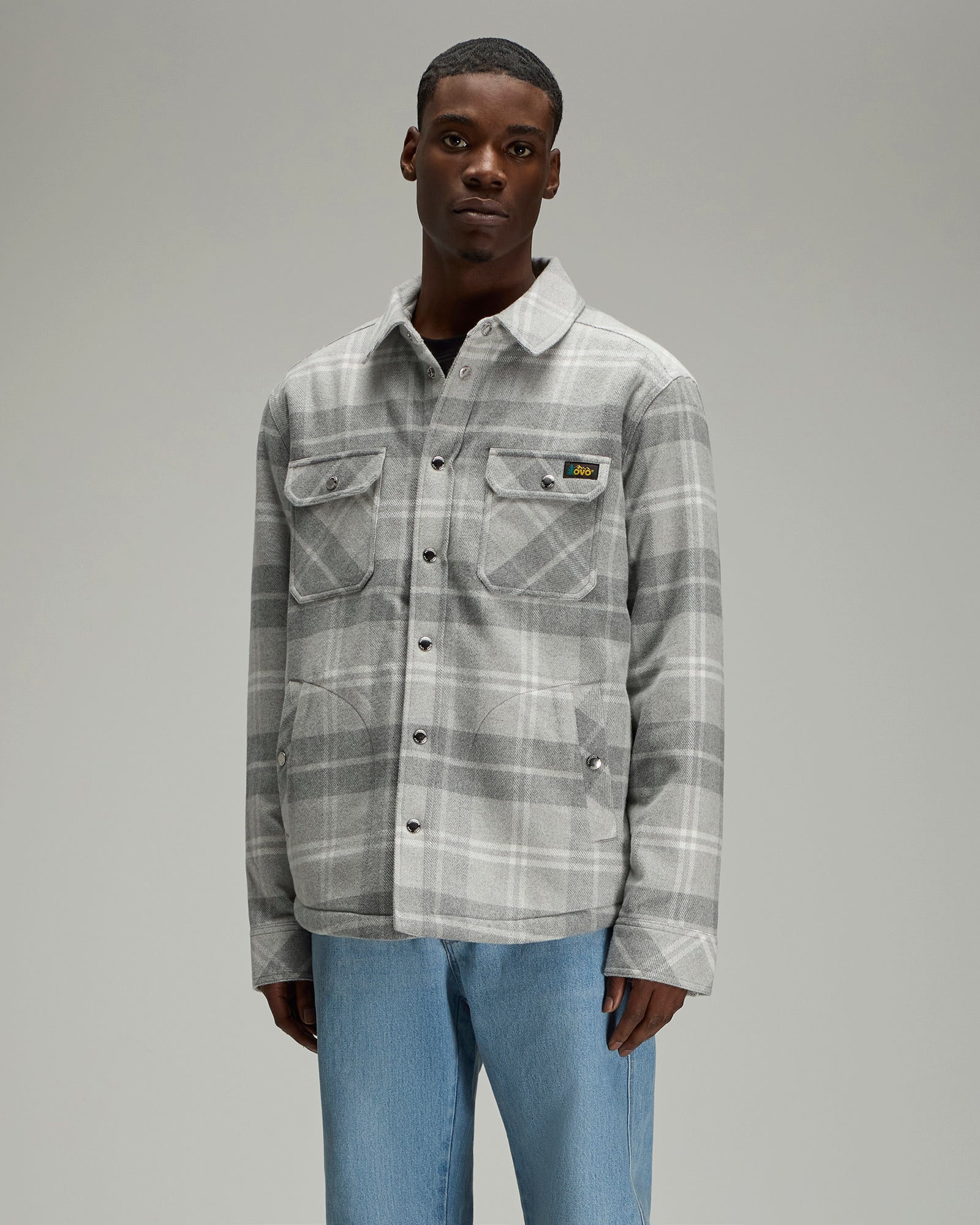 Sherpa Lined Shirt Jacket - Heather Grey Plaid IMAGE #3