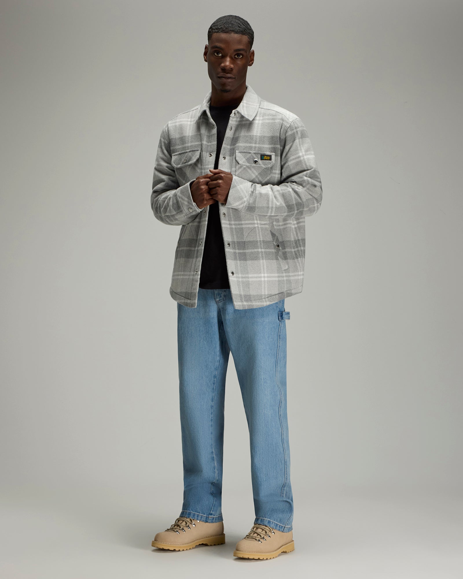 Sherpa Lined Shirt Jacket - Heather Grey Plaid IMAGE #2