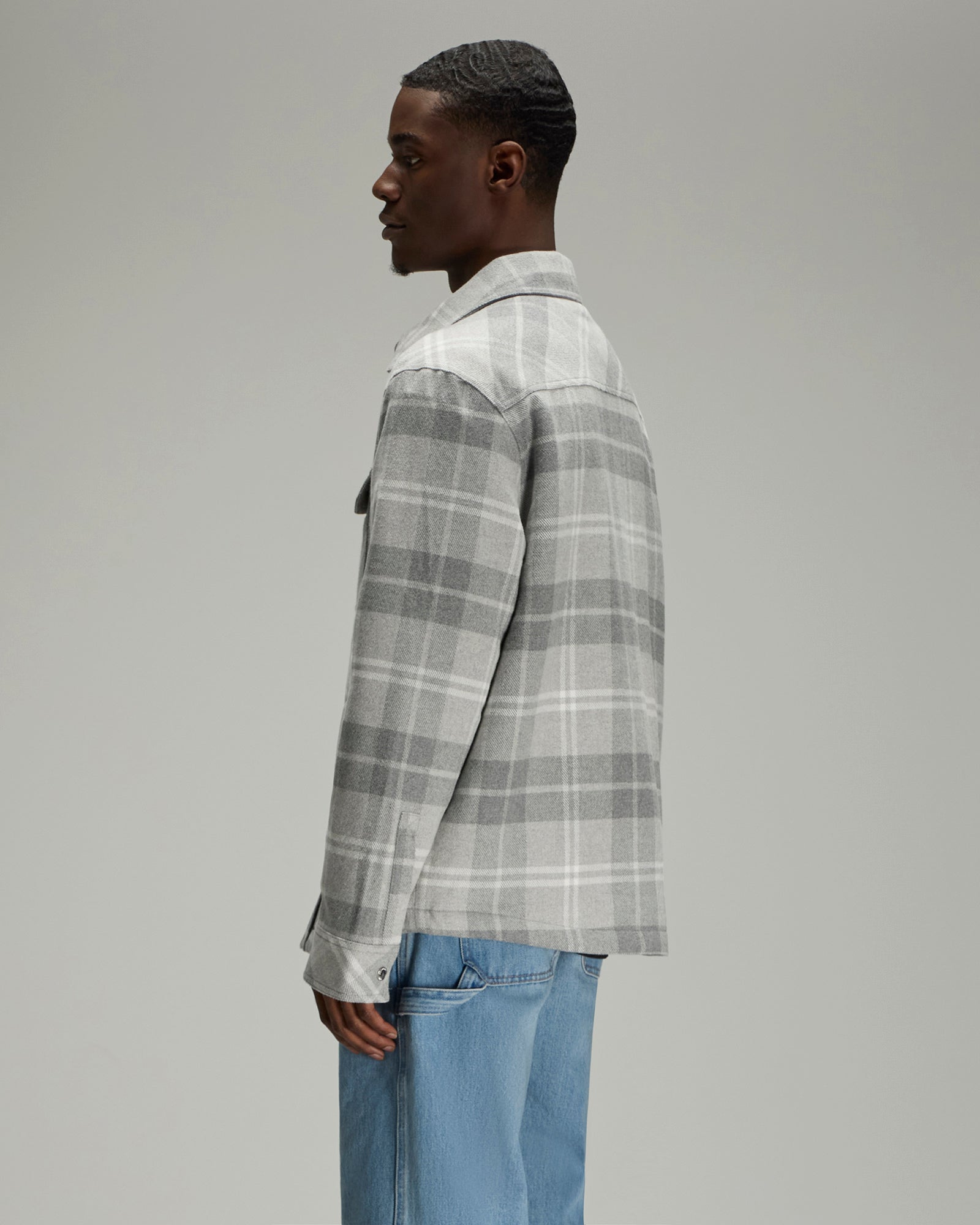 Sherpa Lined Shirt Jacket - Heather Grey Plaid IMAGE #4