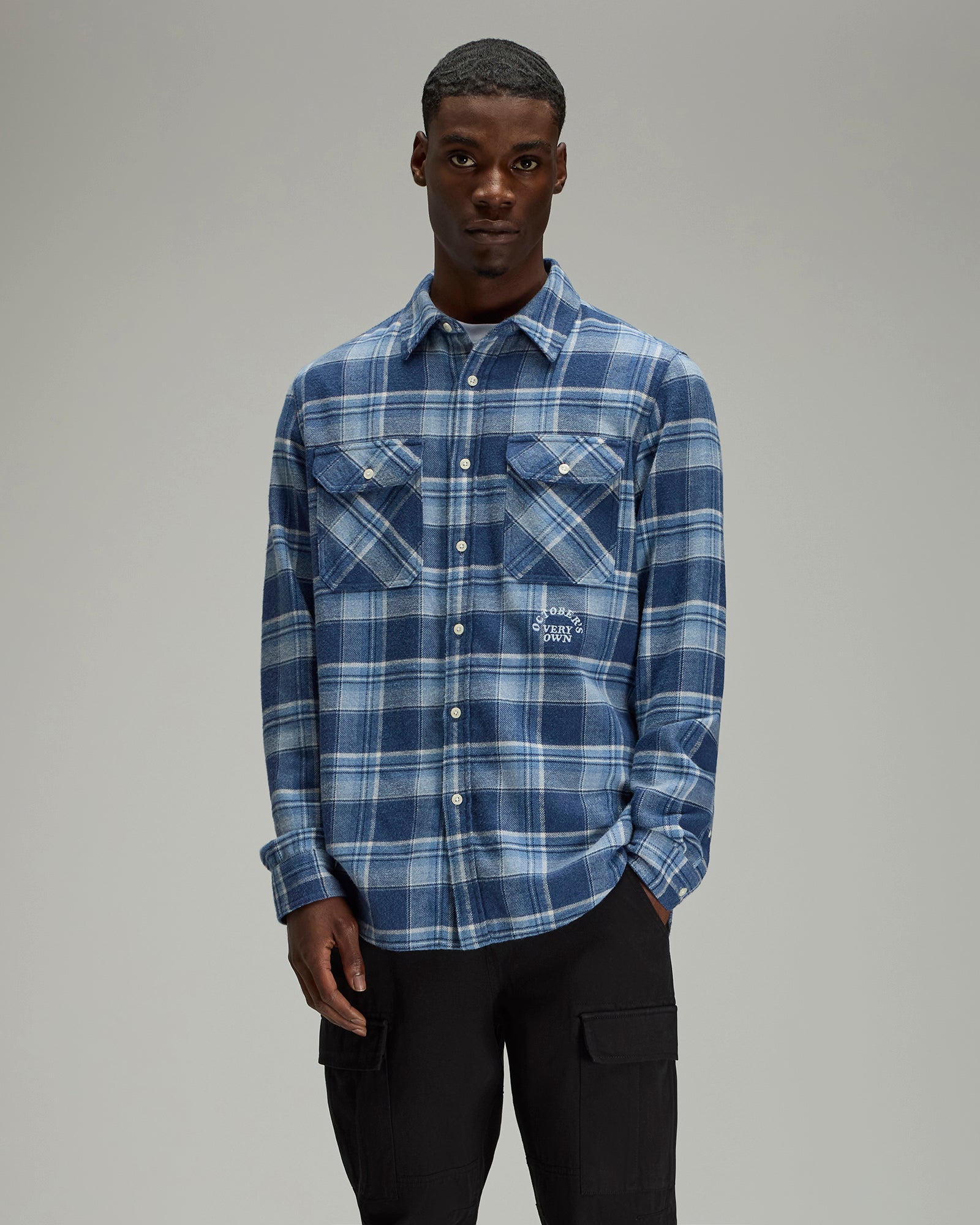 Heather Plaid Flannel Shirt - Blue IMAGE #4