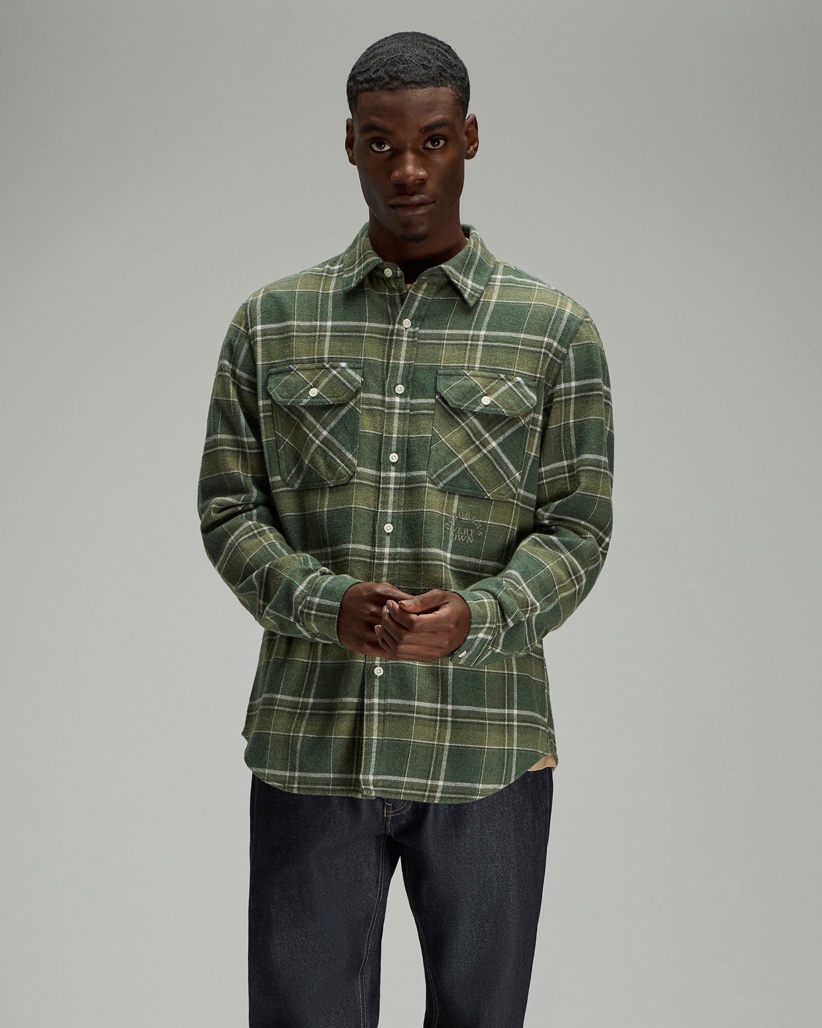 Heather Plaid Flannel Shirt - Green IMAGE #2