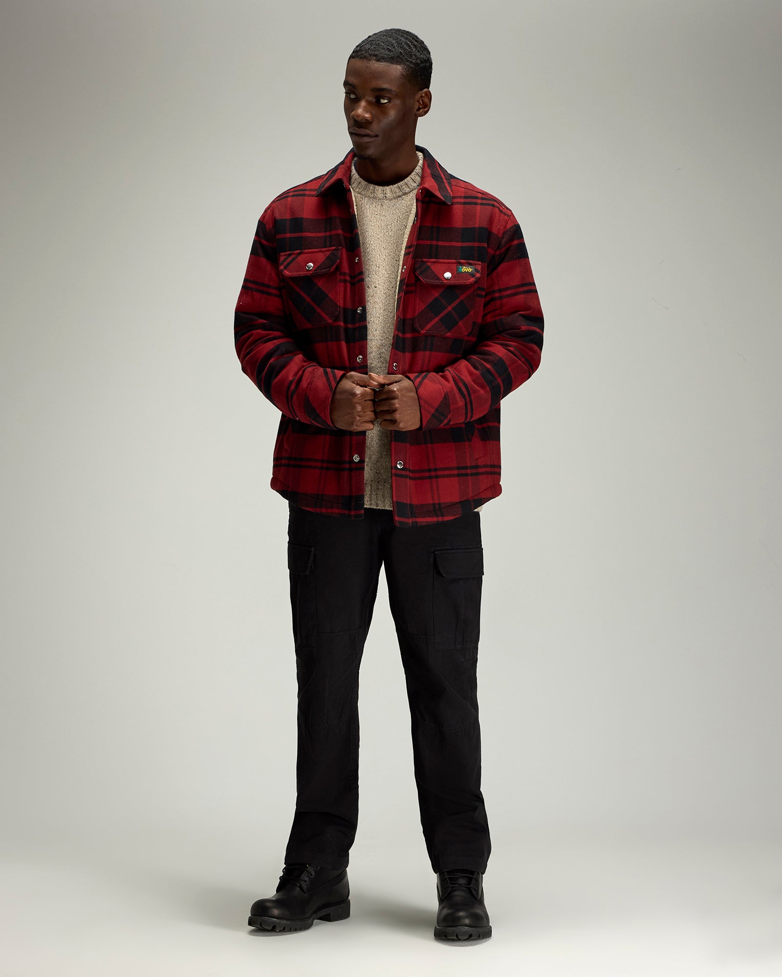 Sherpa Lined Shirt Jacket - Red Plaid IMAGE #2