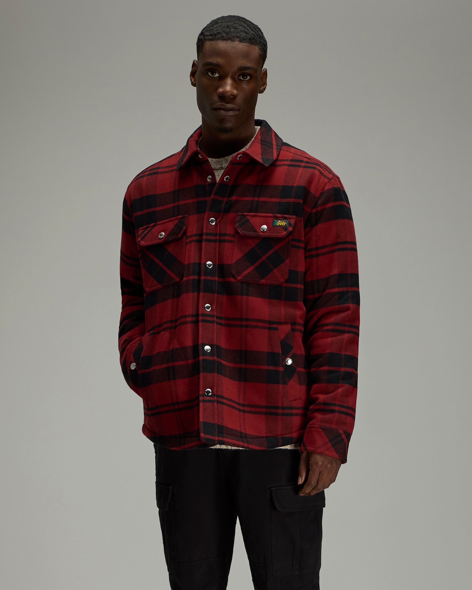 Sherpa Lined Shirt Jacket - Red Plaid IMAGE #3