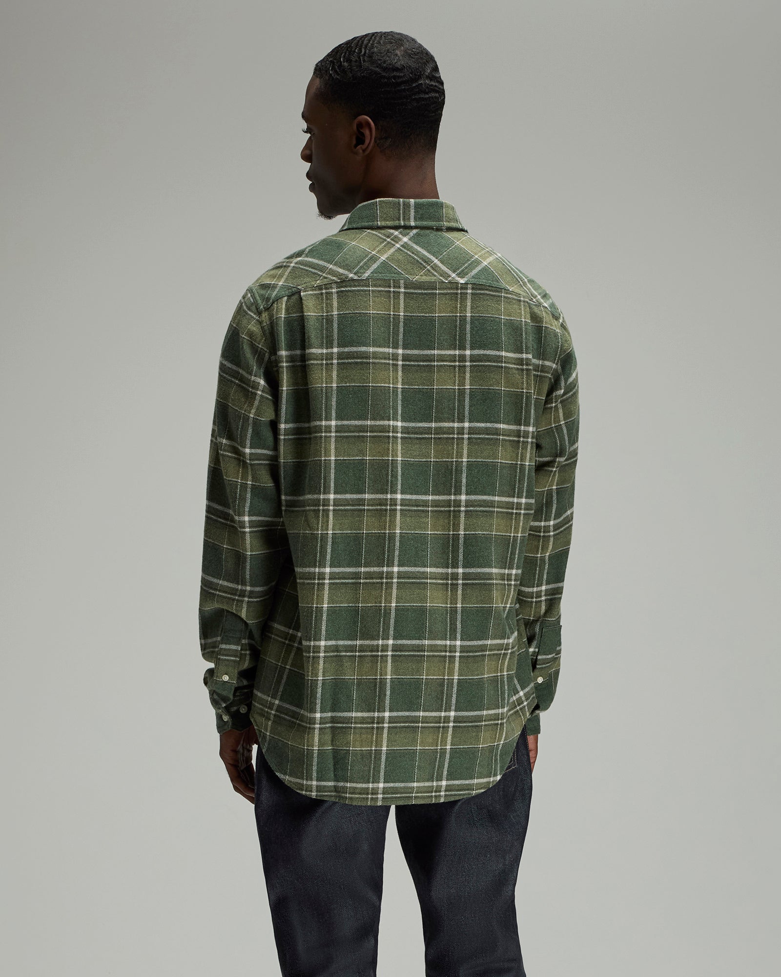 Heather Plaid Flannel Shirt - Green IMAGE #4