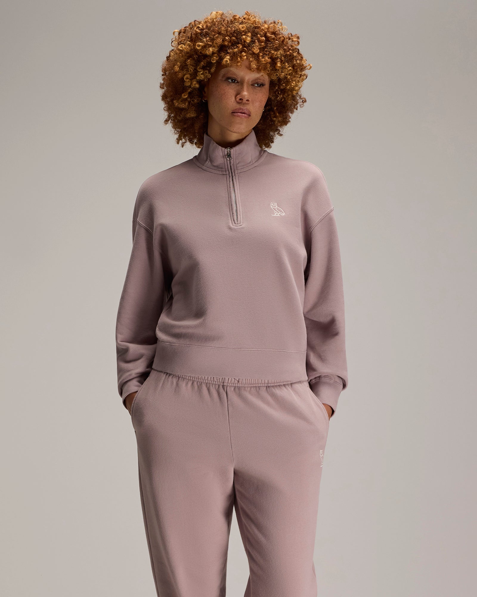 Relaxed-Fit Quarter-Zip Mockneck Sweatshirt - Purple Fog IMAGE #3