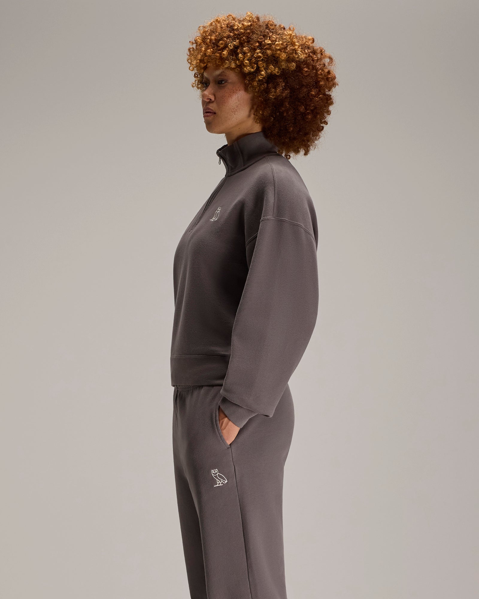 Relaxed-Fit Quarter-Zip Mockneck Sweatshirt - Granite IMAGE #4