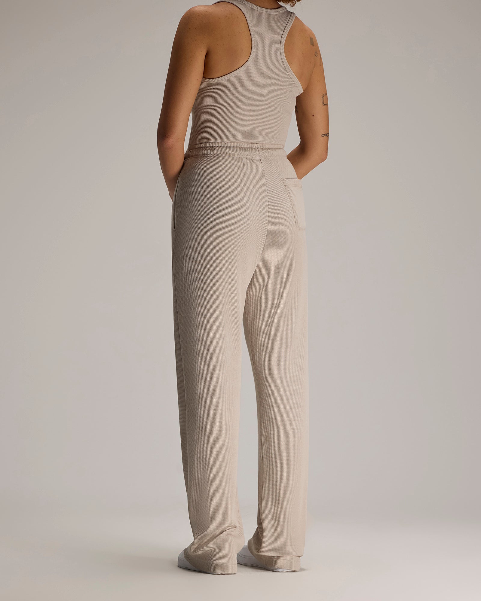 Pom Pom Waffle Open-Hem Sweatpant - Sand IMAGE #5