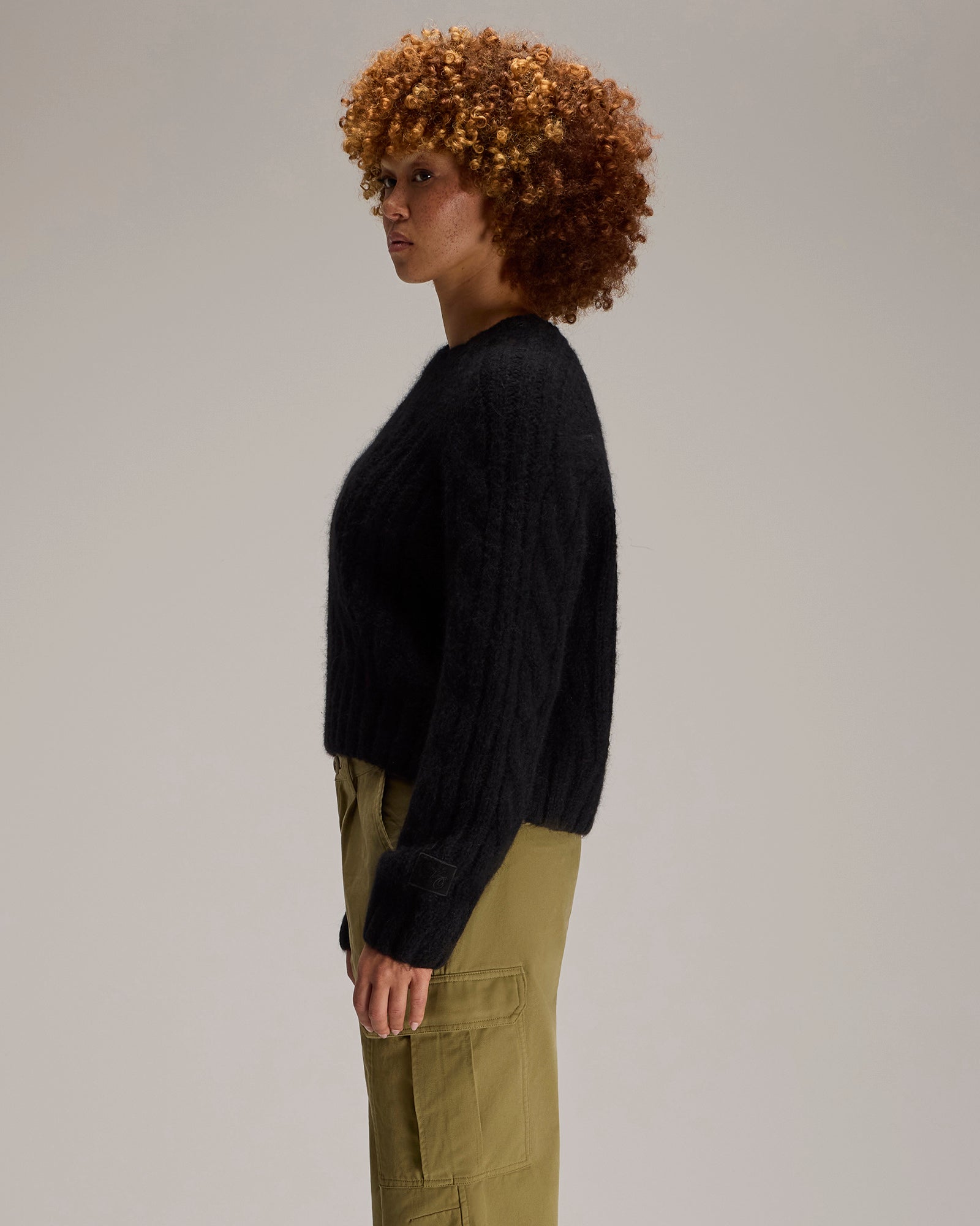 Cropped Cableknit Sweater - Black IMAGE #3