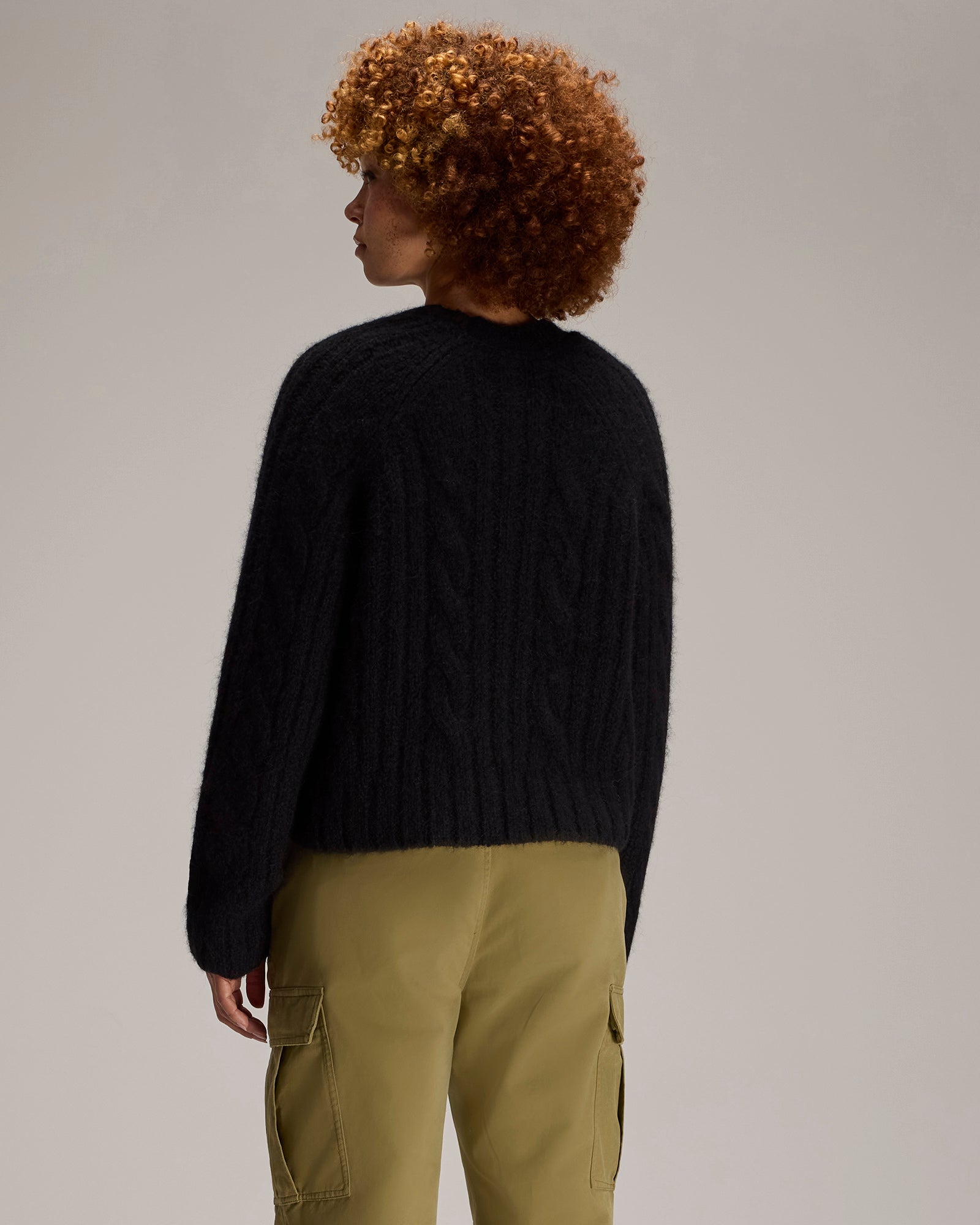 Cropped Cableknit Sweater - Black IMAGE #4