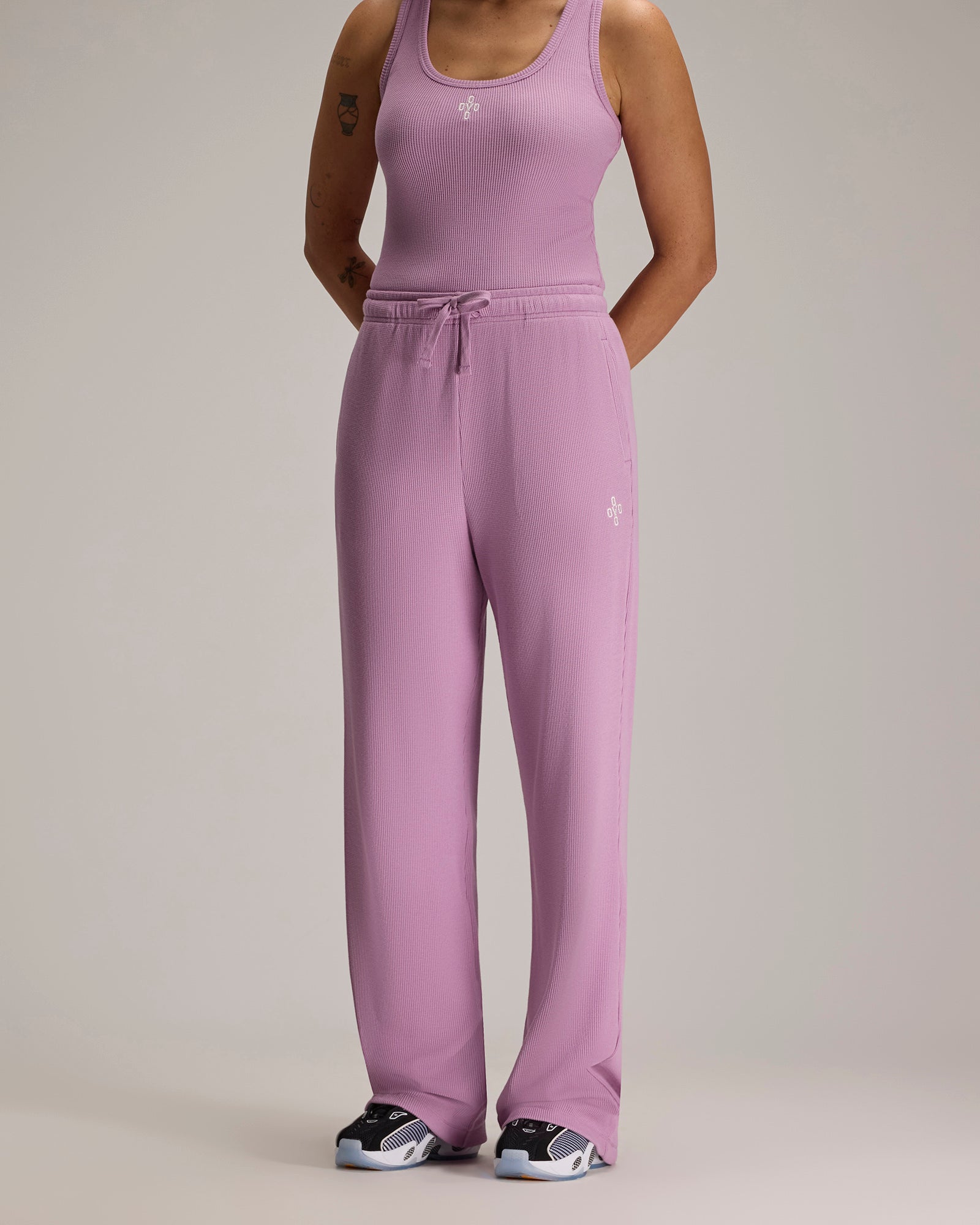 Pom Pom Waffle Open-Hem Sweatpant - Lavender IMAGE #3