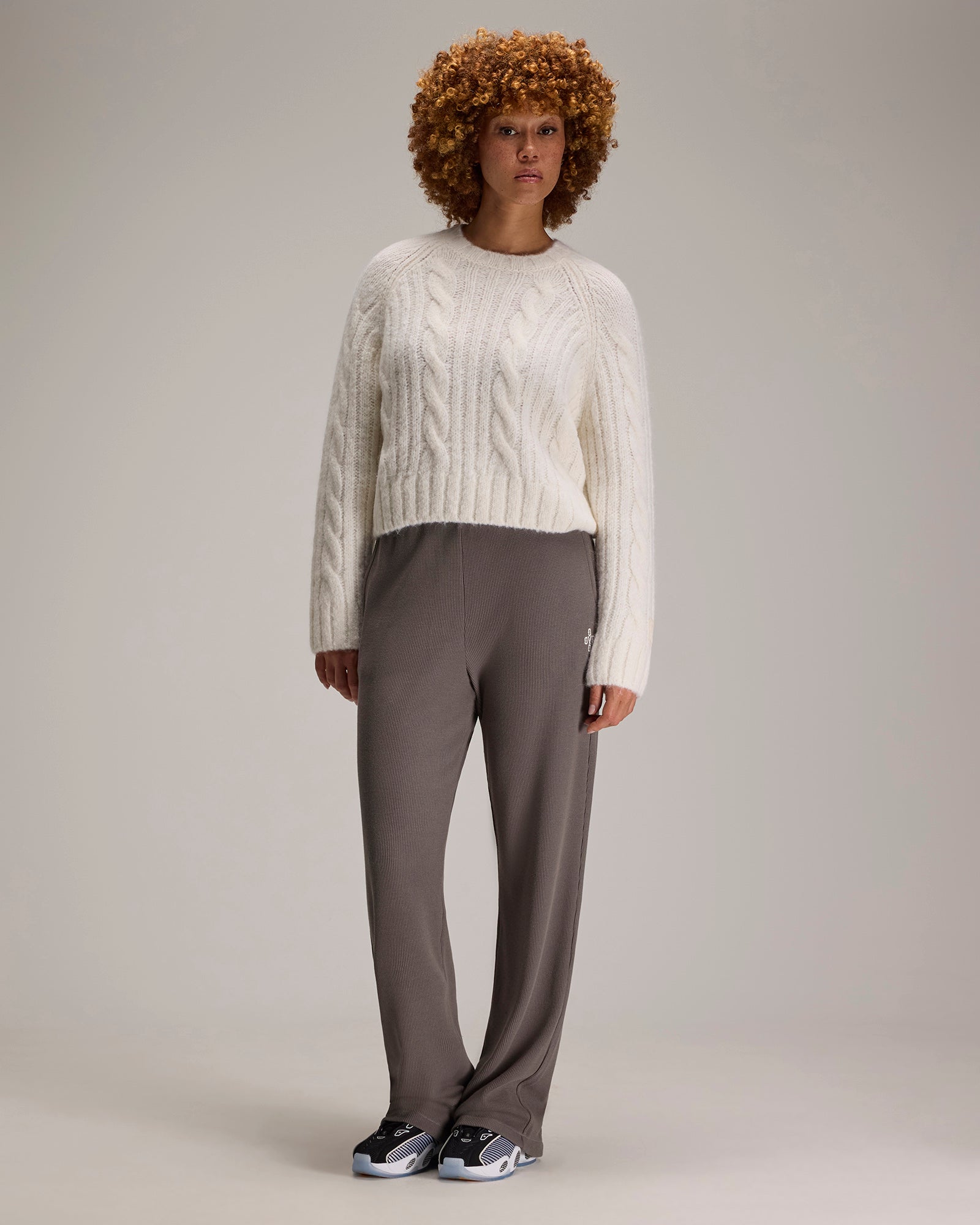 Cropped Cableknit Sweater - Cream IMAGE #2