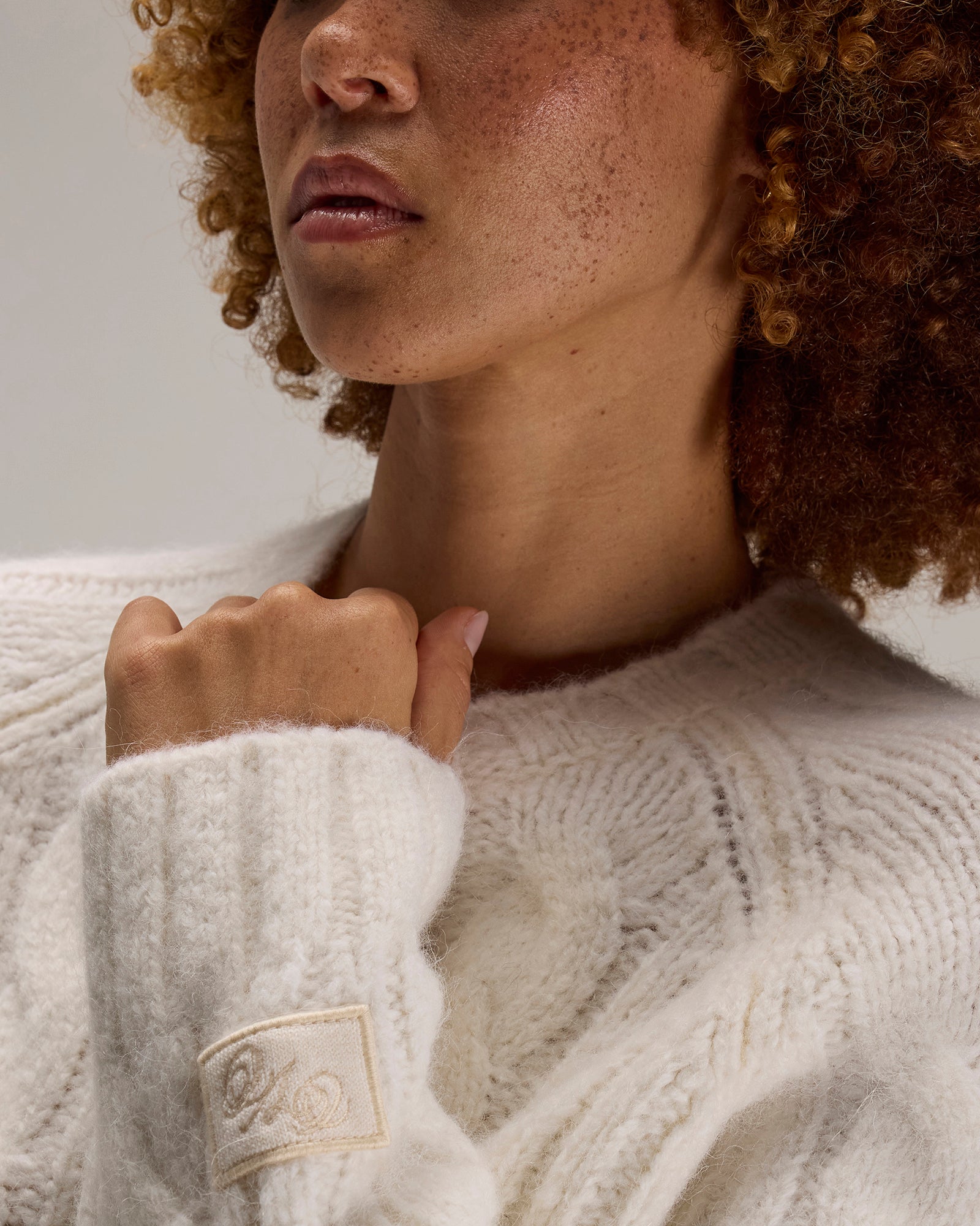 Cropped Cableknit Sweater - Cream IMAGE #5