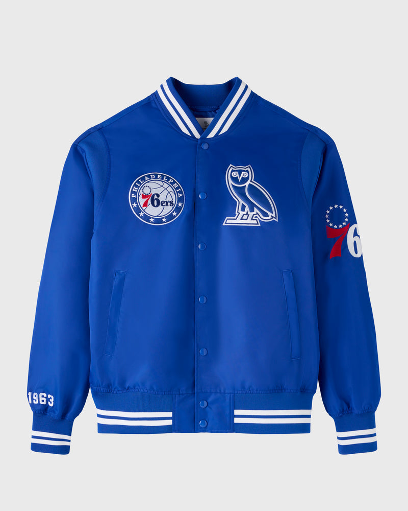 NBA Philadelphia 76ers Satin Varsity Jacket - Blue