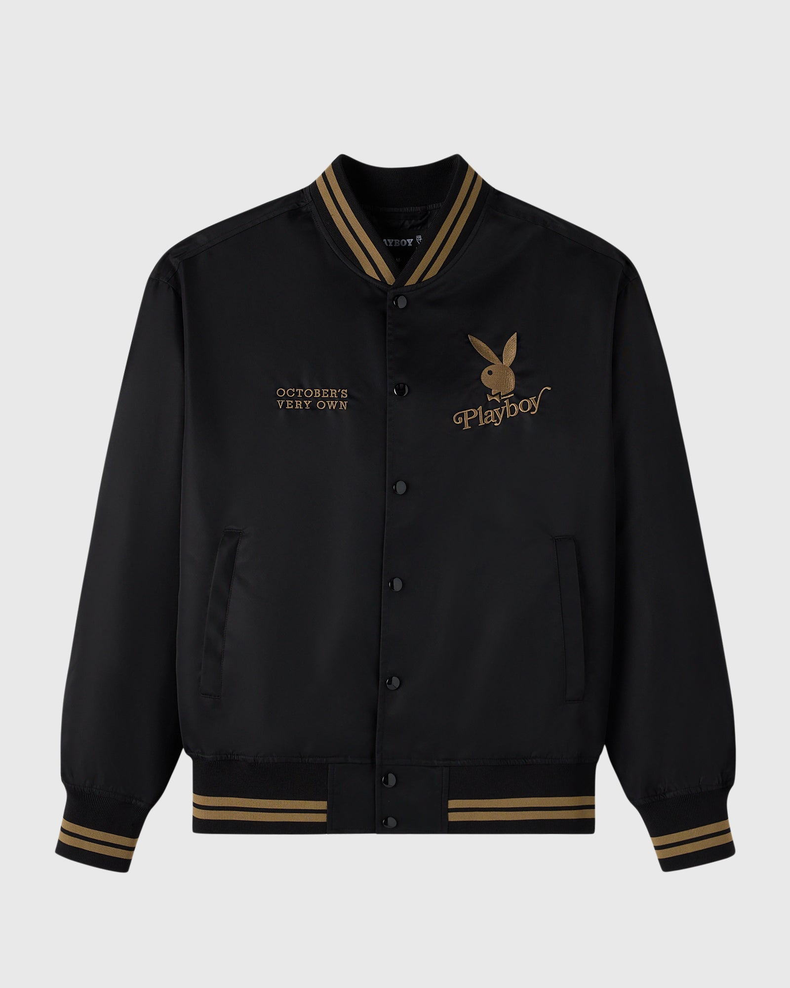 Playboy Satin Varsity Jacket - Black IMAGE #2