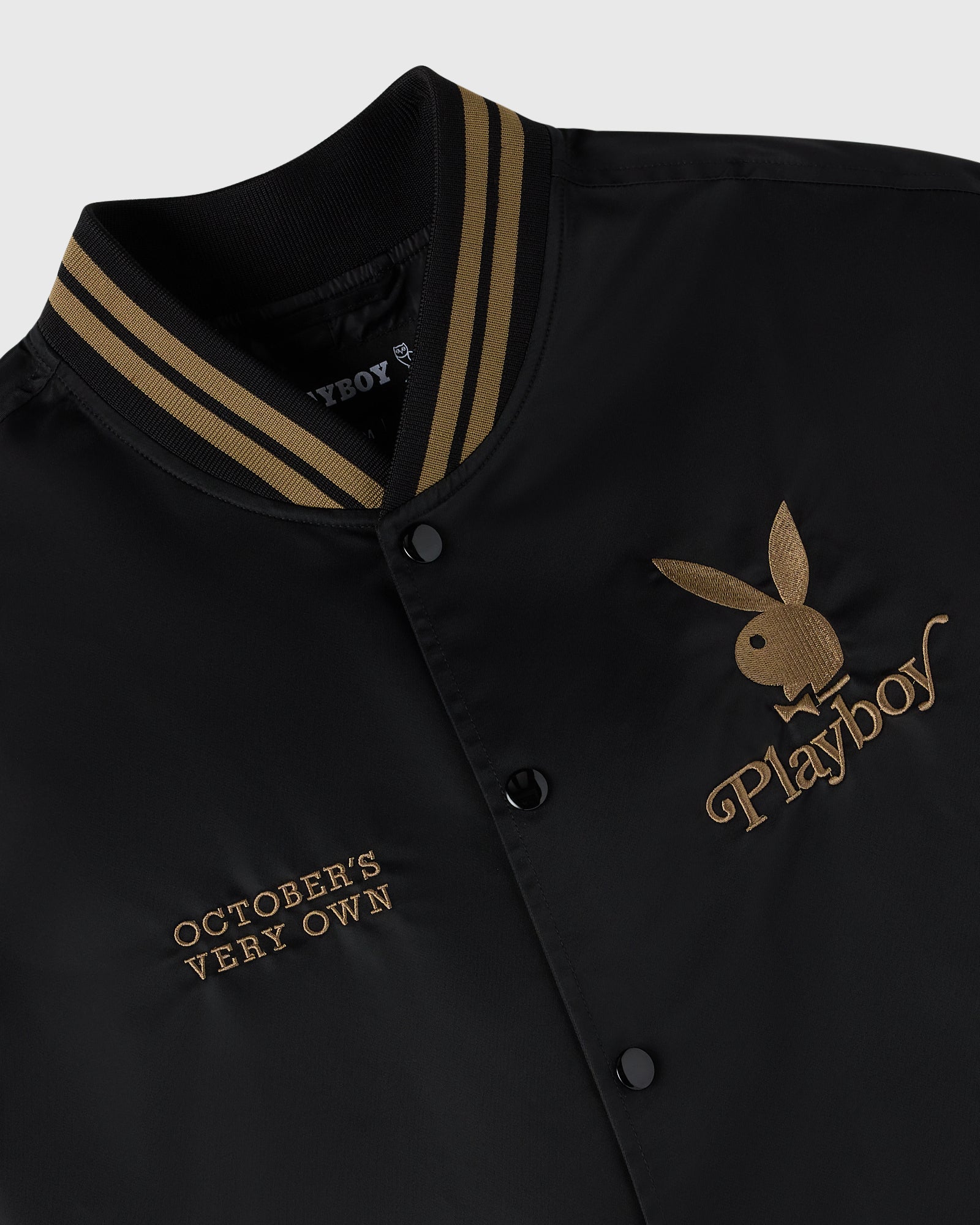 Playboy Satin Varsity Jacket - Black IMAGE #3