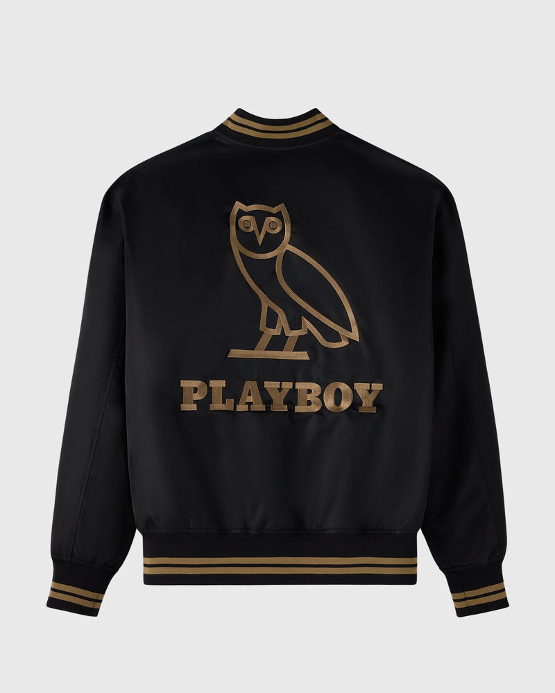 Playboy Satin Varsity Jacket - Black