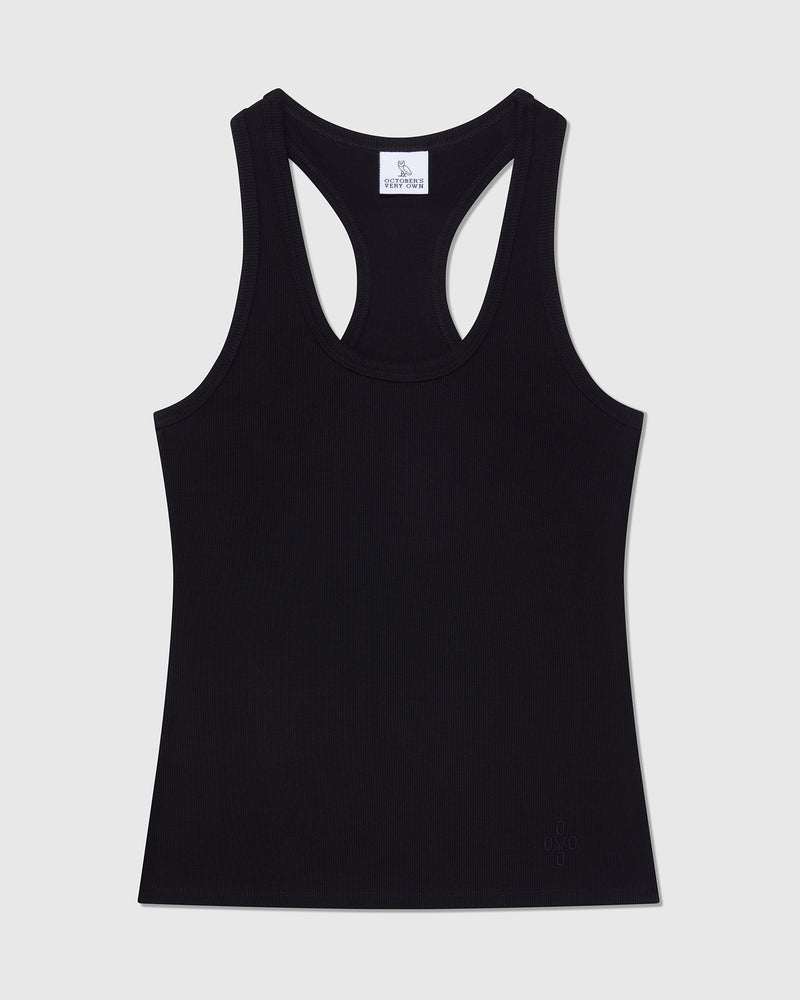 Scoop-Neck Ribbed Tank - Black