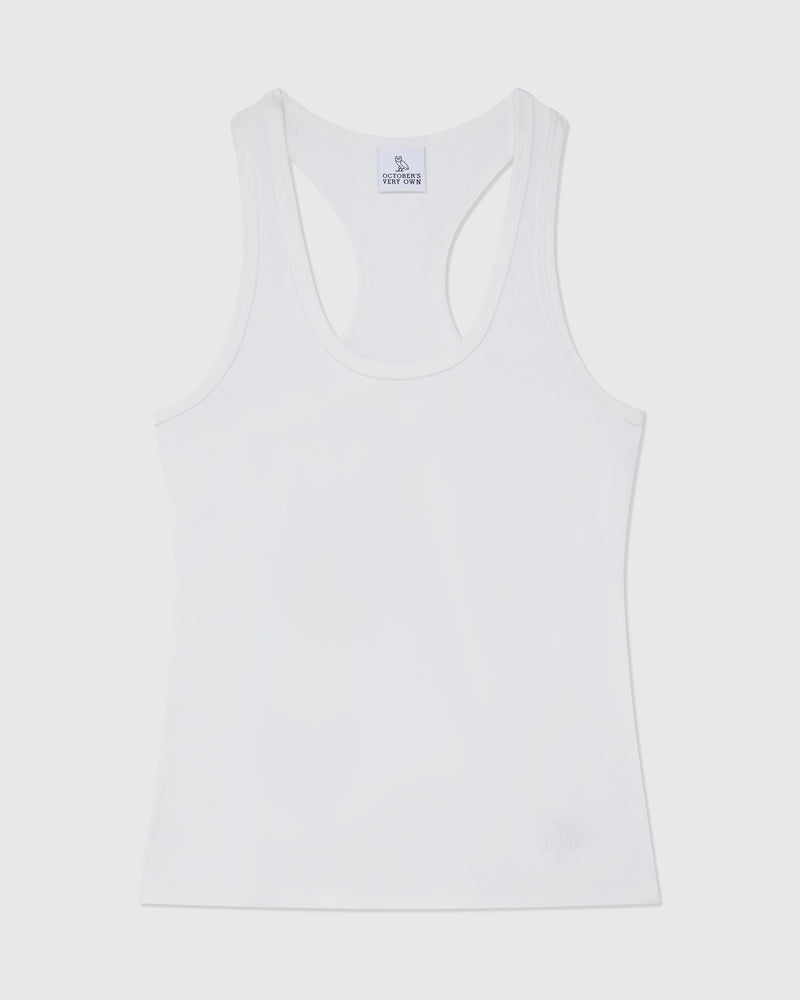 Scoop-Neck Ribbed Tank - White