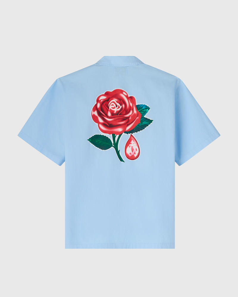 Rose Drop Poplin Camp Shirt - Light Blue