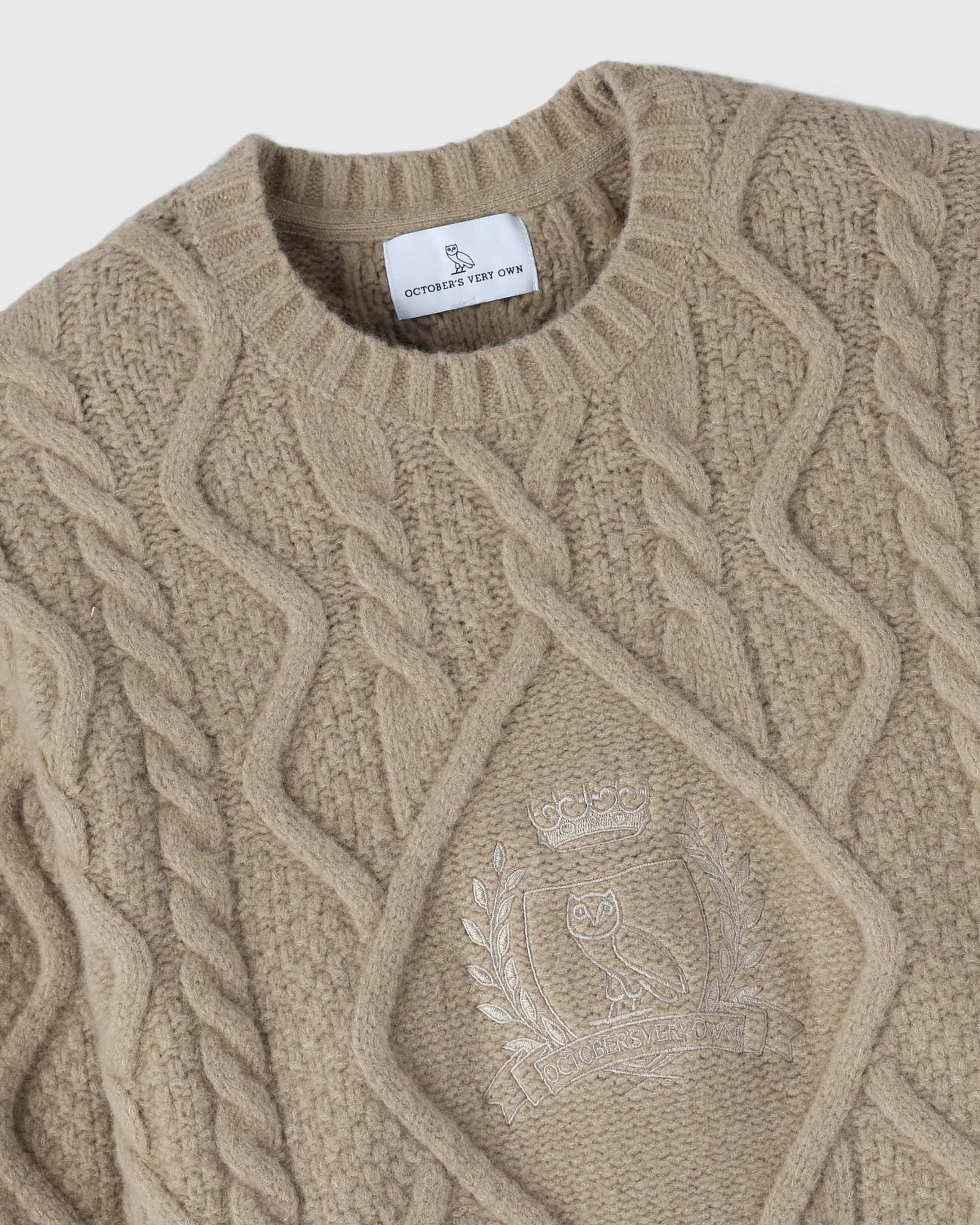 Cable Knit Sweater With Crest - Camel IMAGE #2