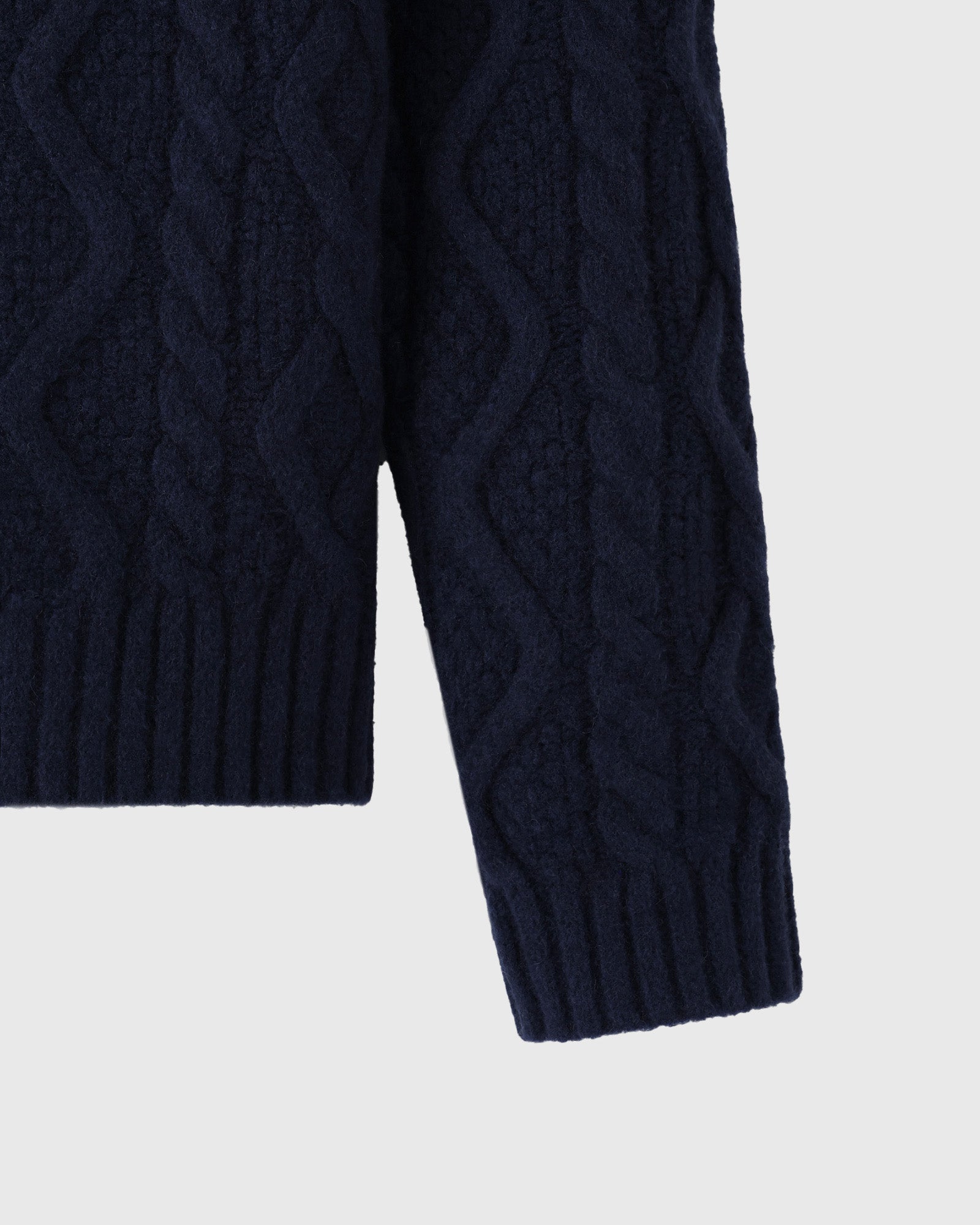 Cable Knit Sweater With Crest  - Navy IMAGE #3