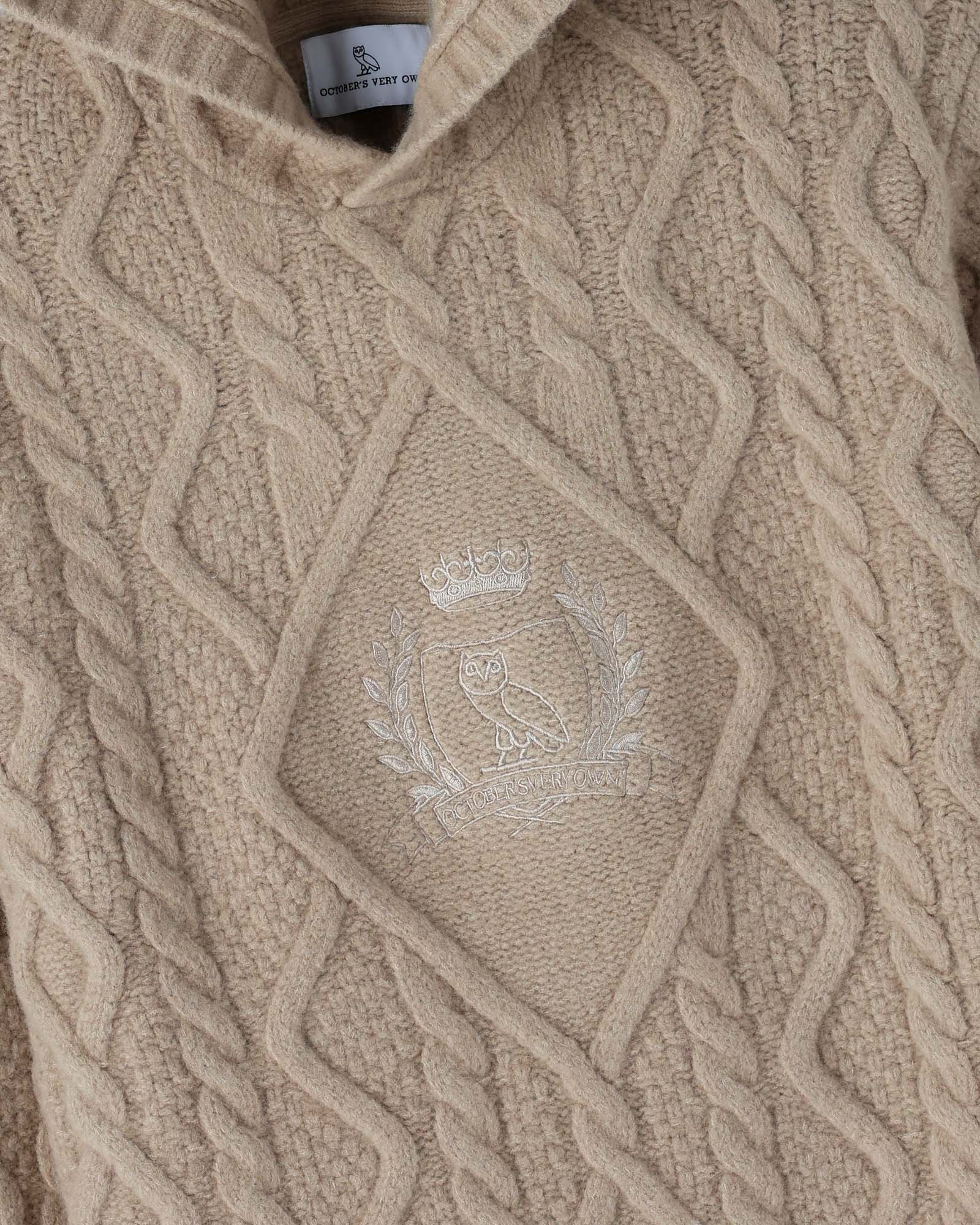 Cable Knit Hoodie With Crest - Camel IMAGE #2