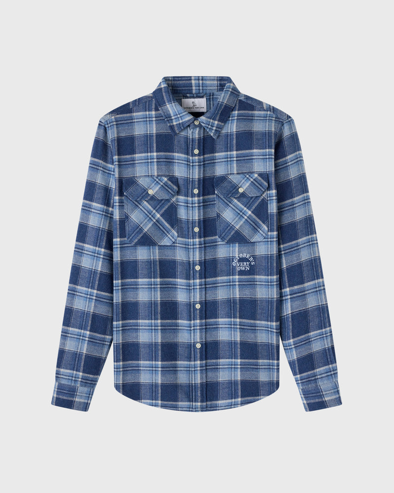 Heather Plaid Flannel Shirt - Blue