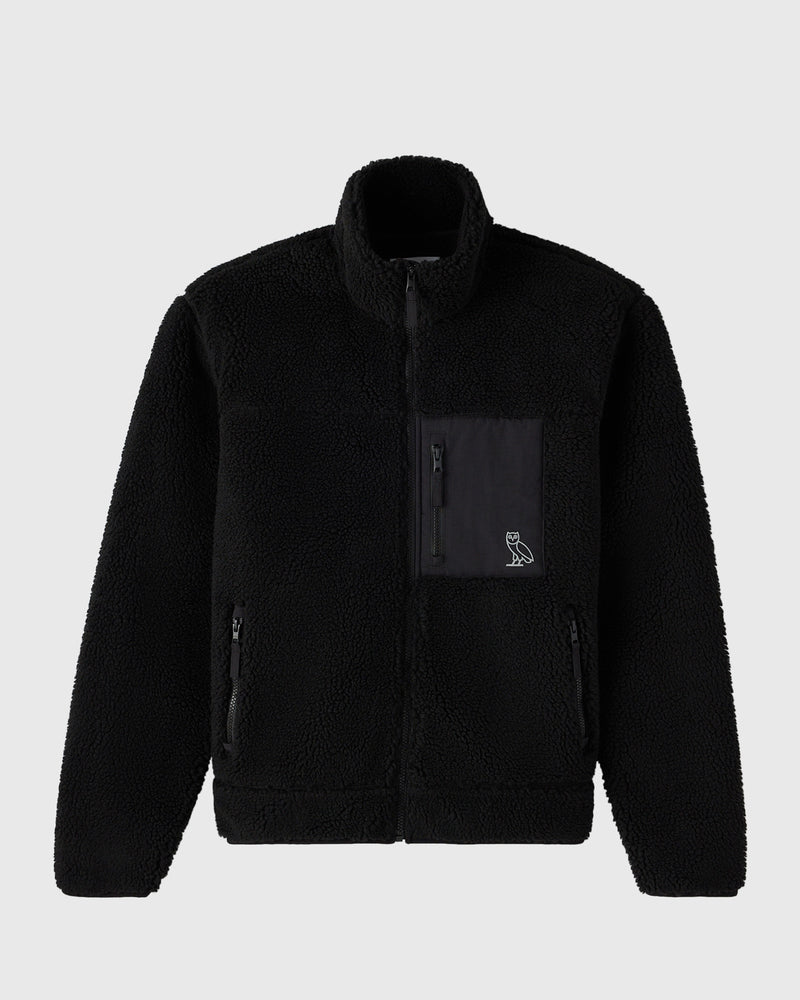 Deep Pile Sherpa Fleece Zip Jacket - Black