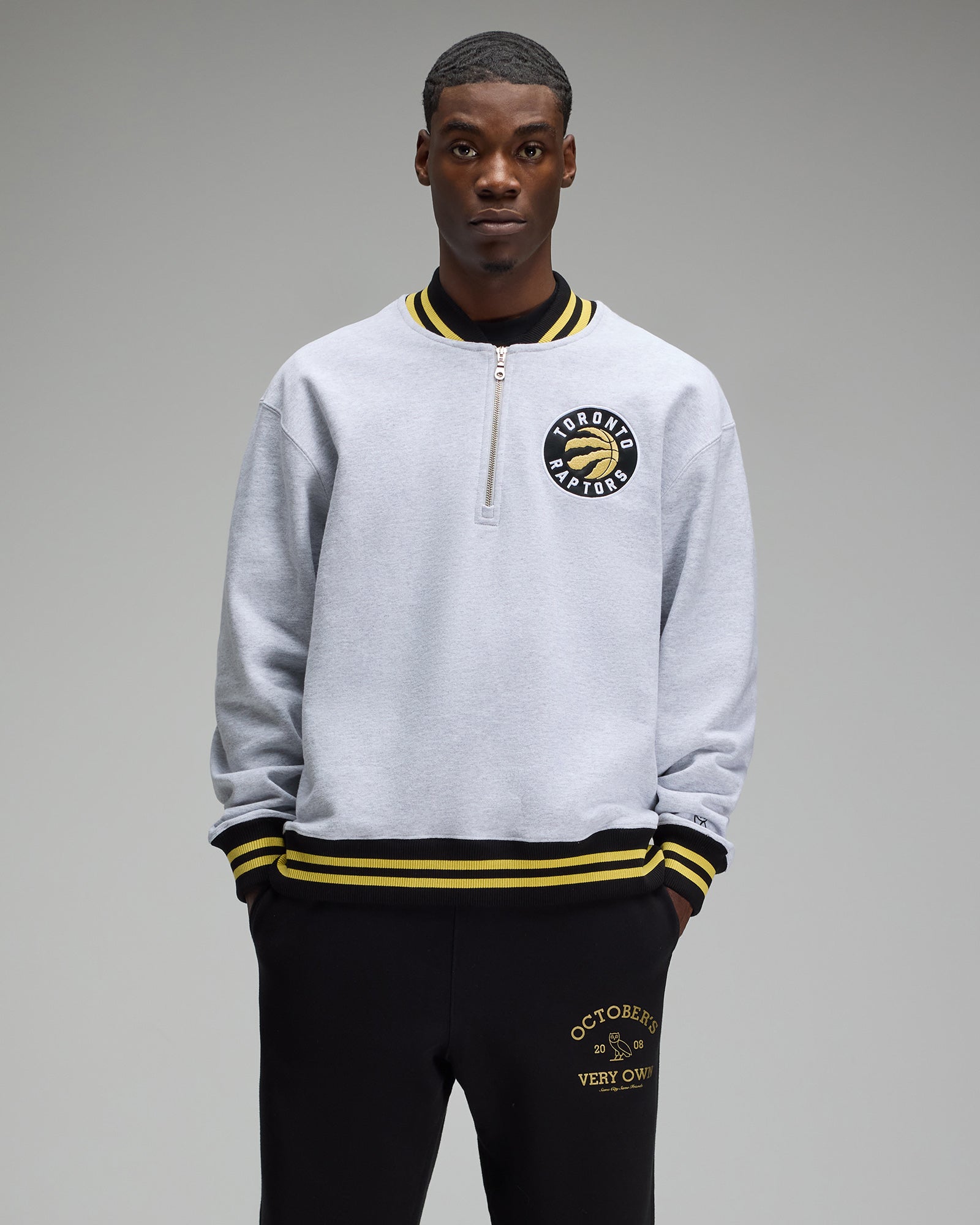 NBA Toronto Raptors Quarter-Zip Mockneck Sweatshirt - Ash Heather Grey IMAGE #6