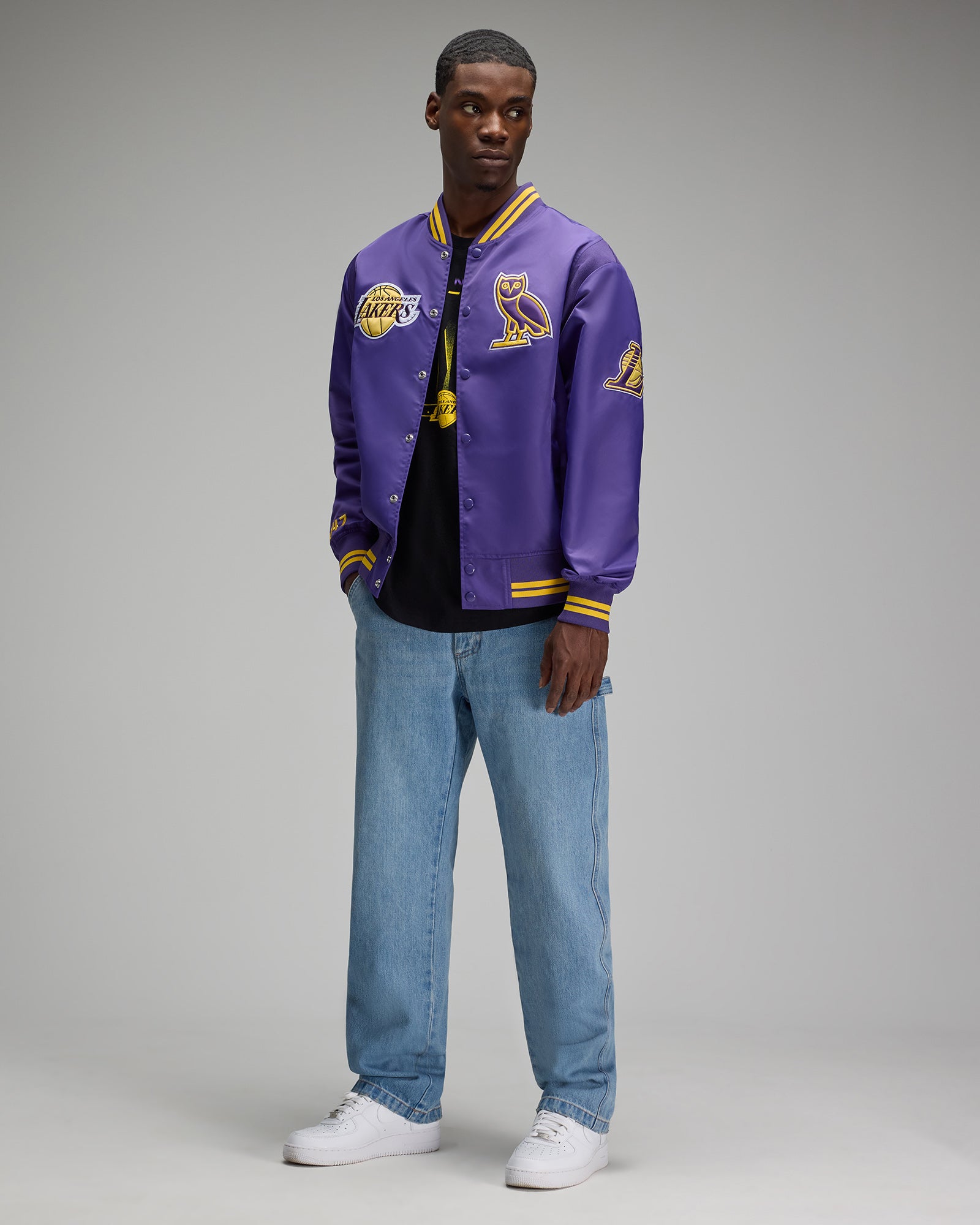 NBA Los Angeles Lakers Satin Varsity Jacket - Purple IMAGE #3