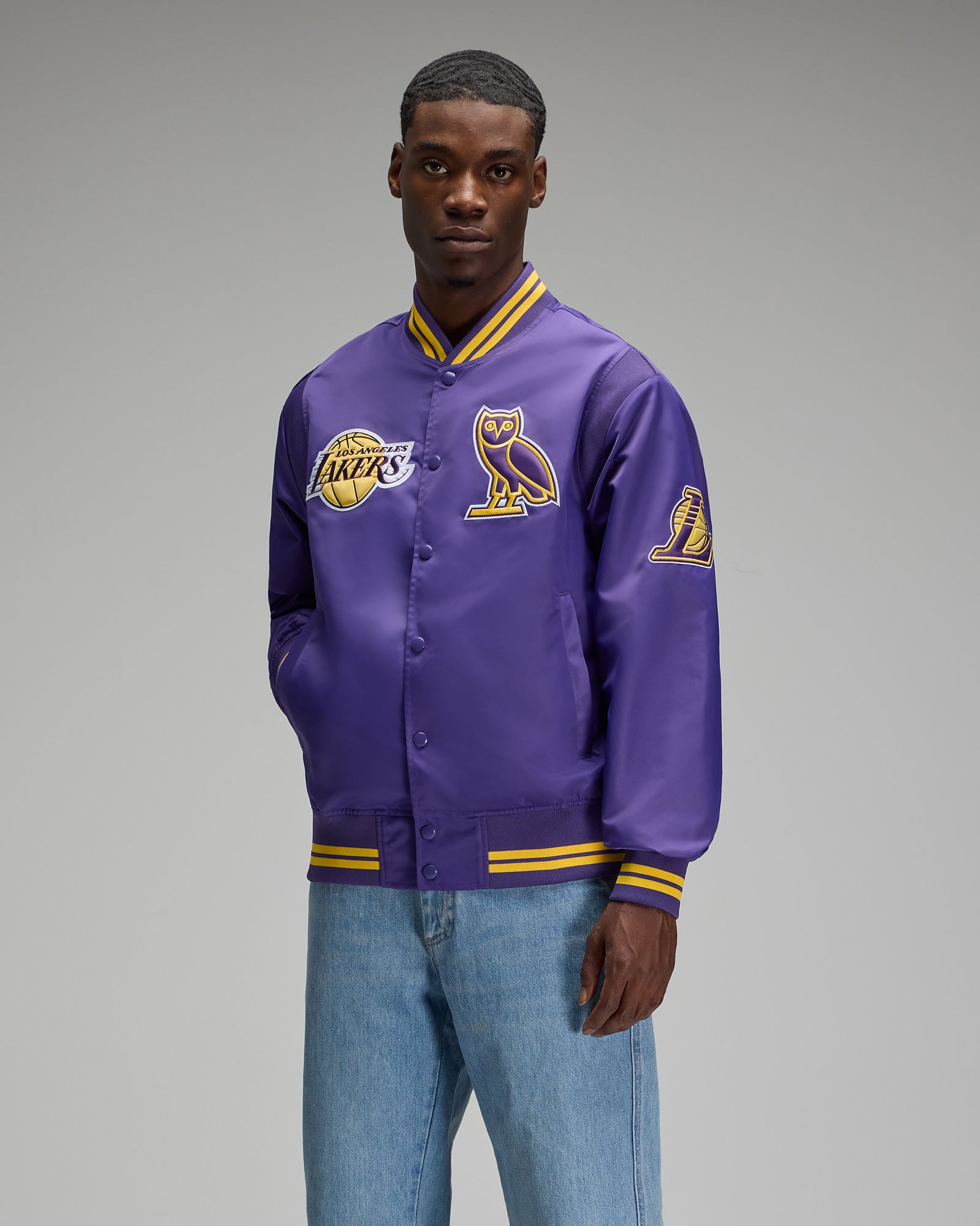 NBA Los Angeles Lakers Satin Varsity Jacket - Purple IMAGE #6