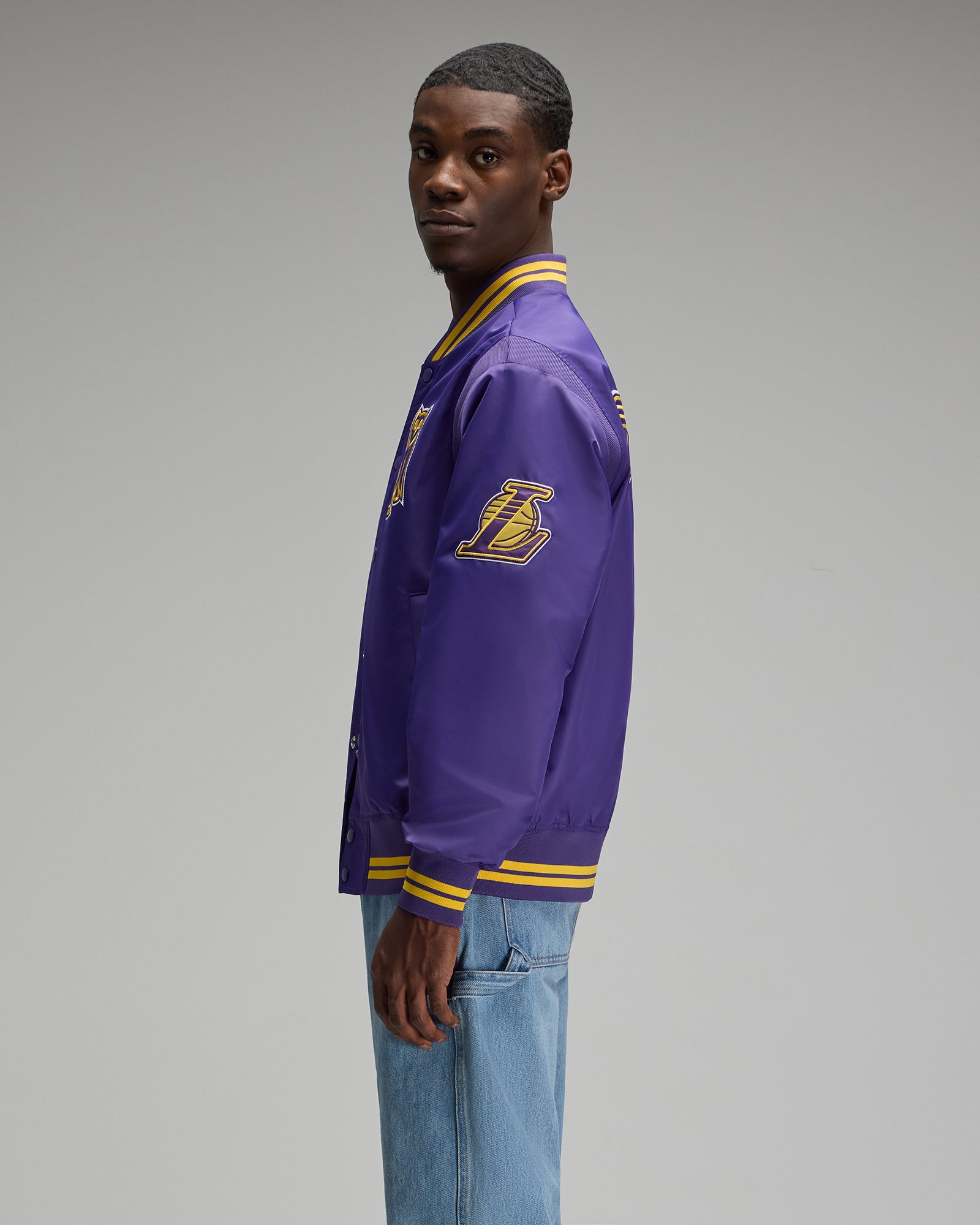 NBA Los Angeles Lakers Satin Varsity Jacket - Purple IMAGE #4