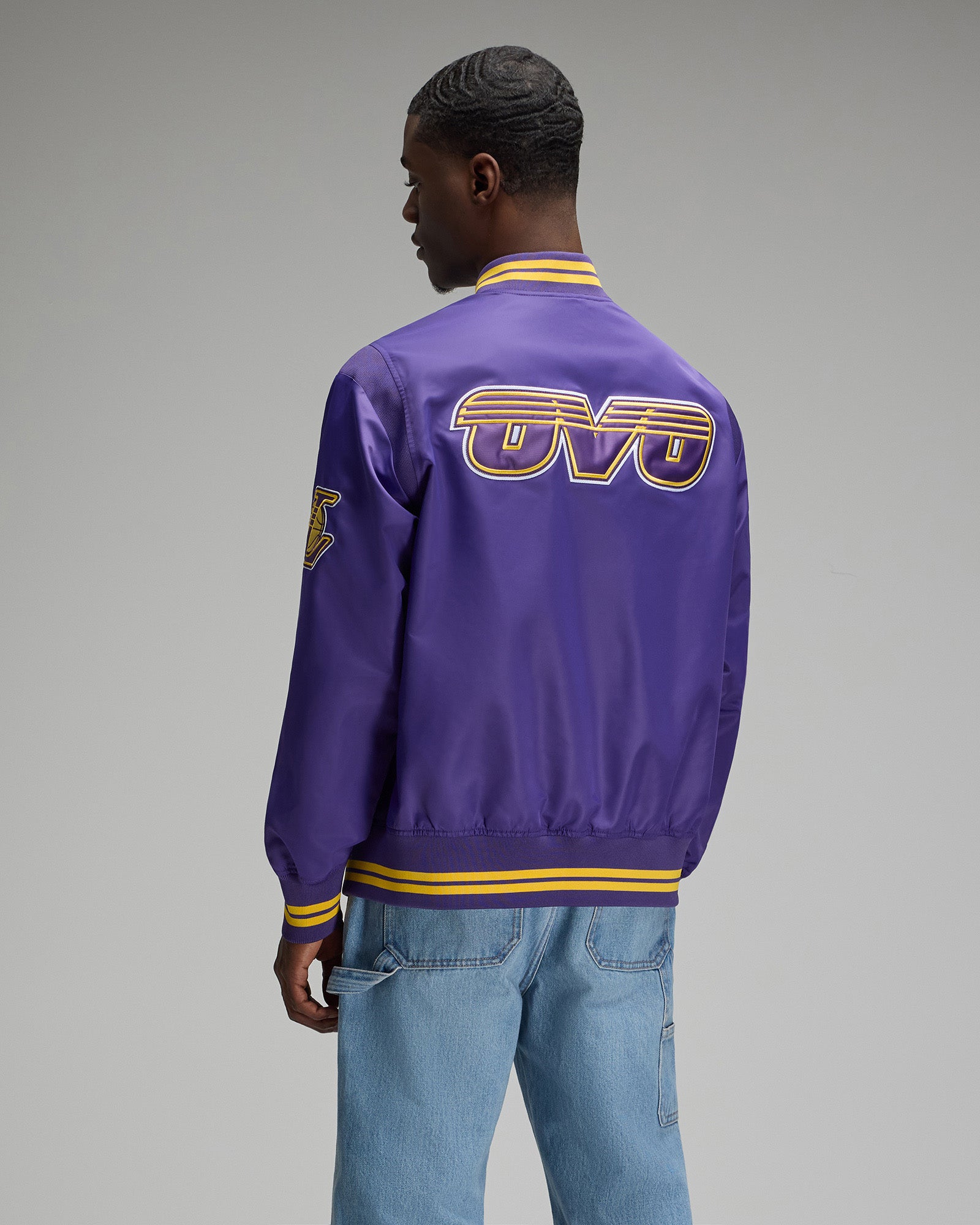 NBA Los Angeles Lakers Satin Varsity Jacket - Purple IMAGE #5