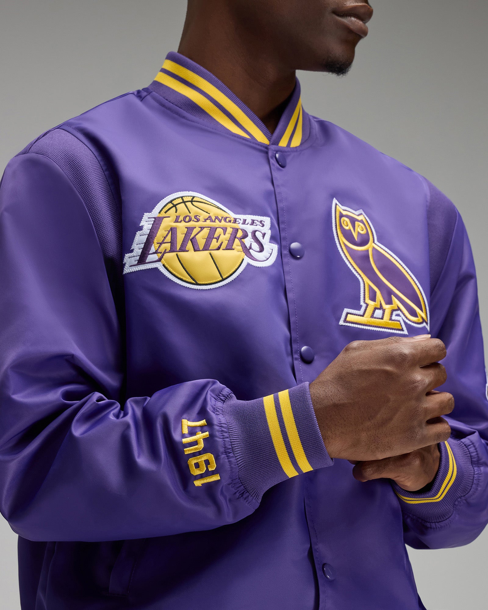 NBA Los Angeles Lakers Satin Varsity Jacket - Purple IMAGE #7