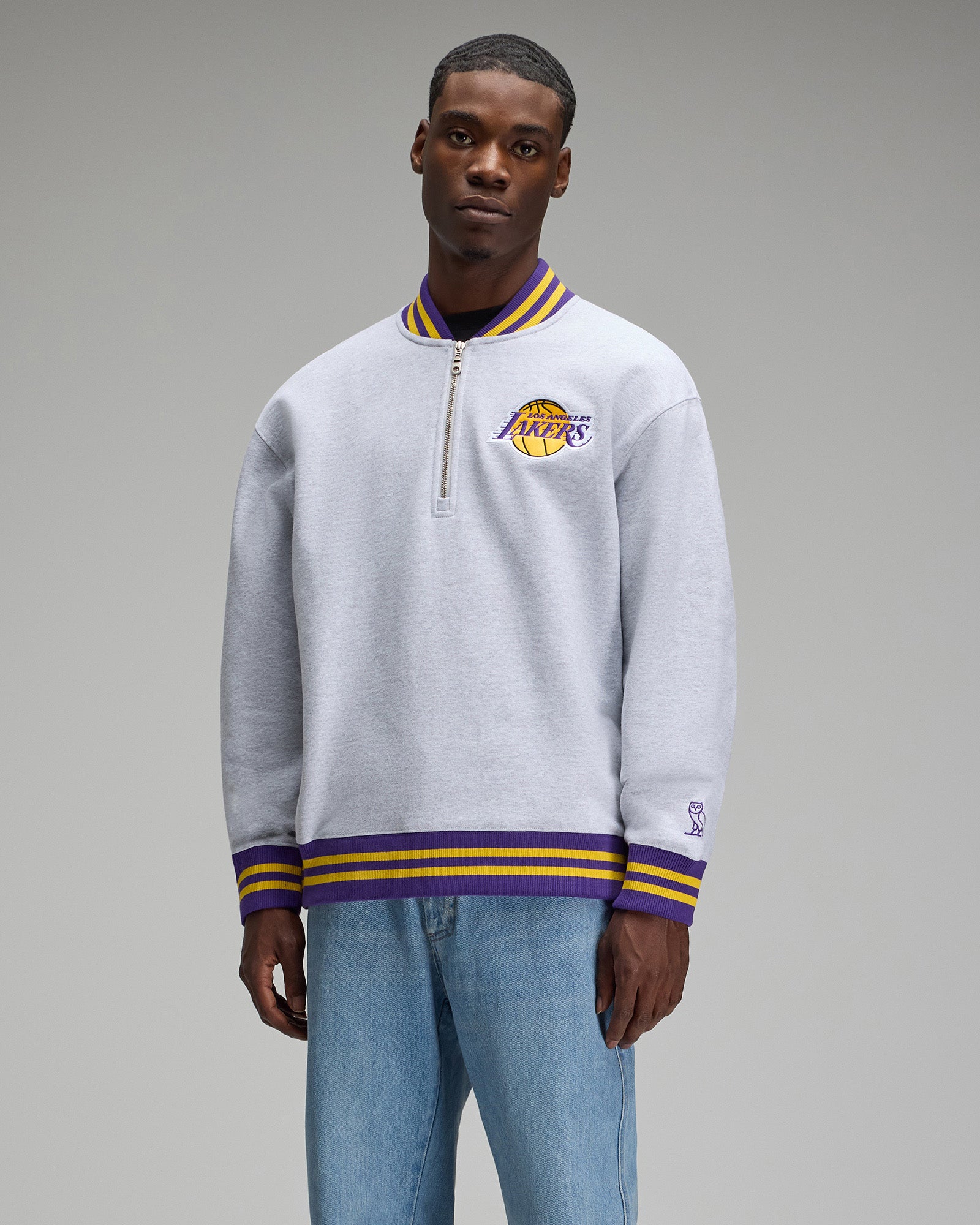 NBA Los Angeles Lakers Quarter-Zip Mockneck Sweatshirt - Ash Heather Grey IMAGE #6