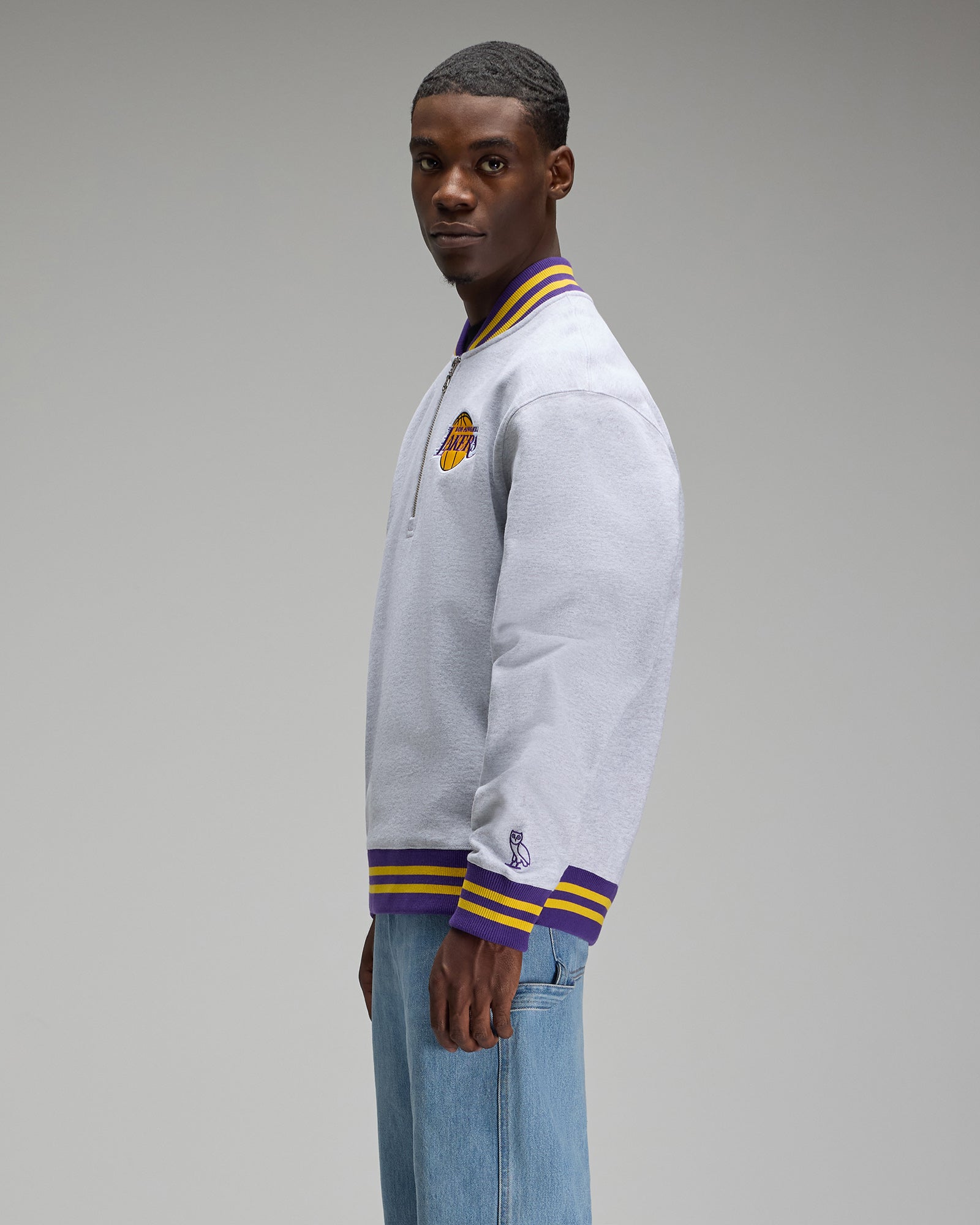 NBA Los Angeles Lakers Quarter-Zip Mockneck Sweatshirt - Ash Heather Grey IMAGE #4