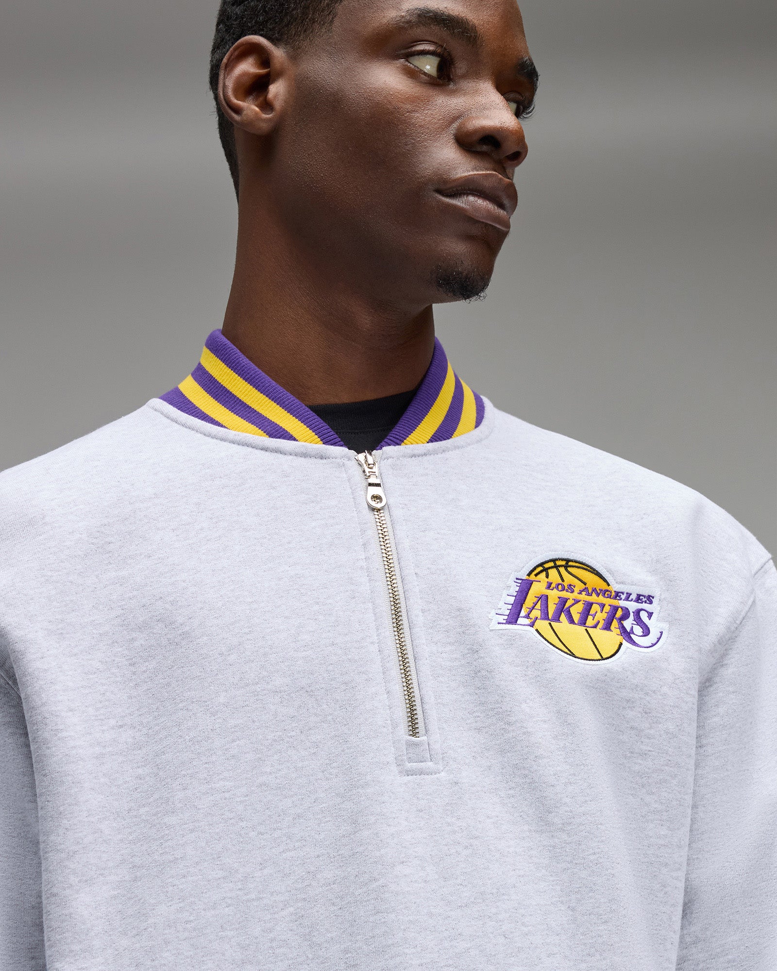 NBA Los Angeles Lakers Quarter-Zip Mockneck Sweatshirt - Ash Heather Grey IMAGE #7