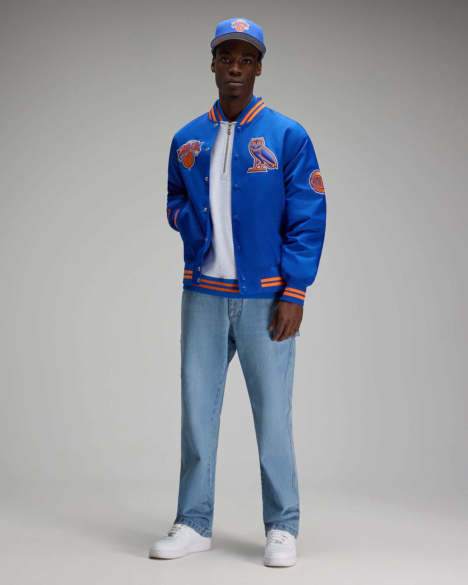 NBA New York Knicks Satin Varsity Jacket - Blue IMAGE #3