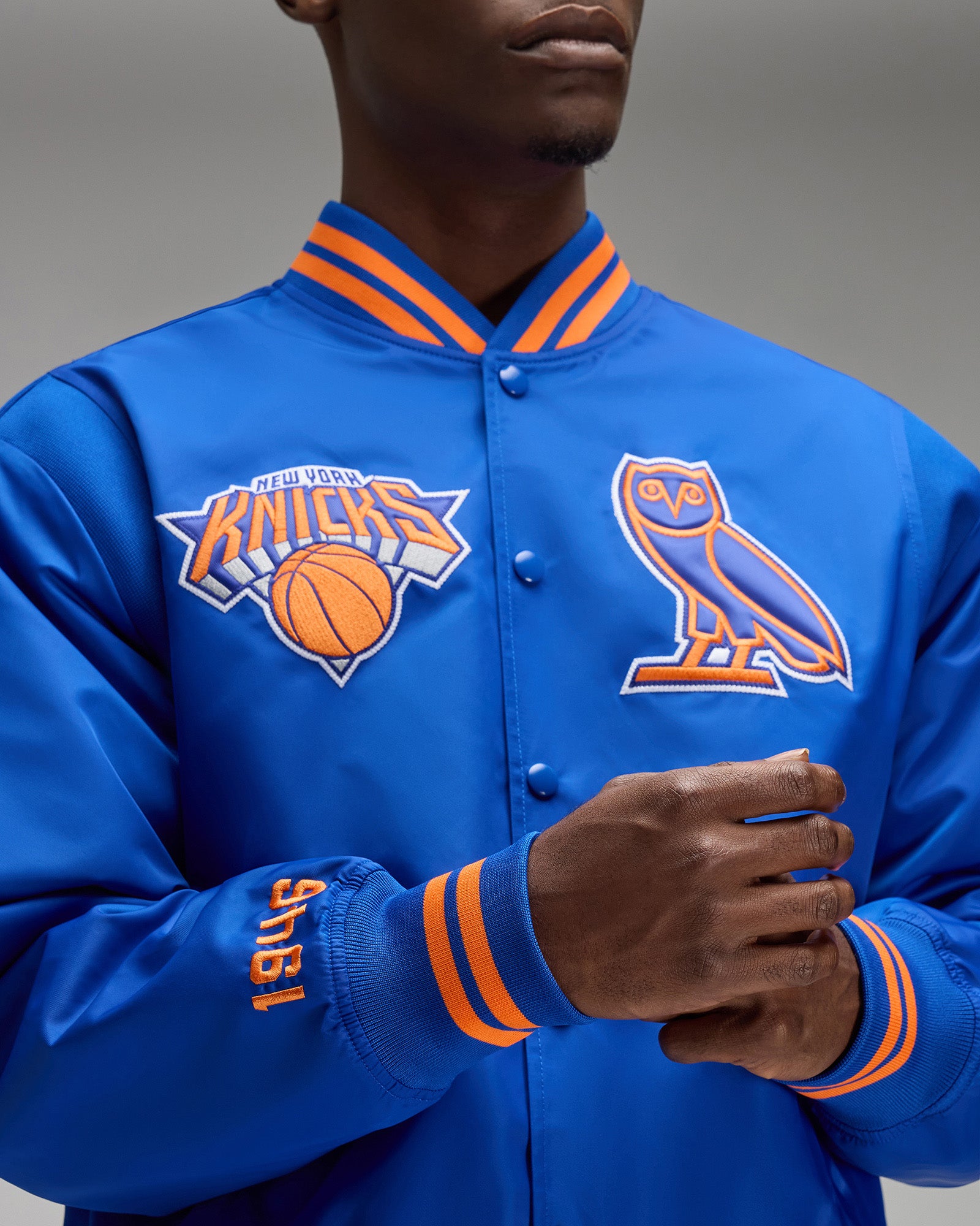 NBA New York Knicks Satin Varsity Jacket - Blue IMAGE #7