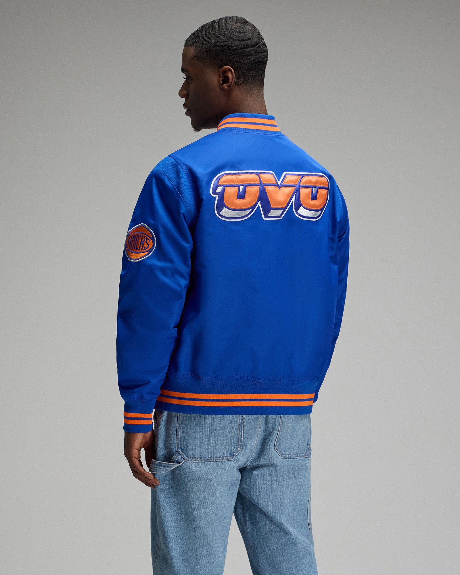 NBA New York Knicks Satin Varsity Jacket - Blue IMAGE #5