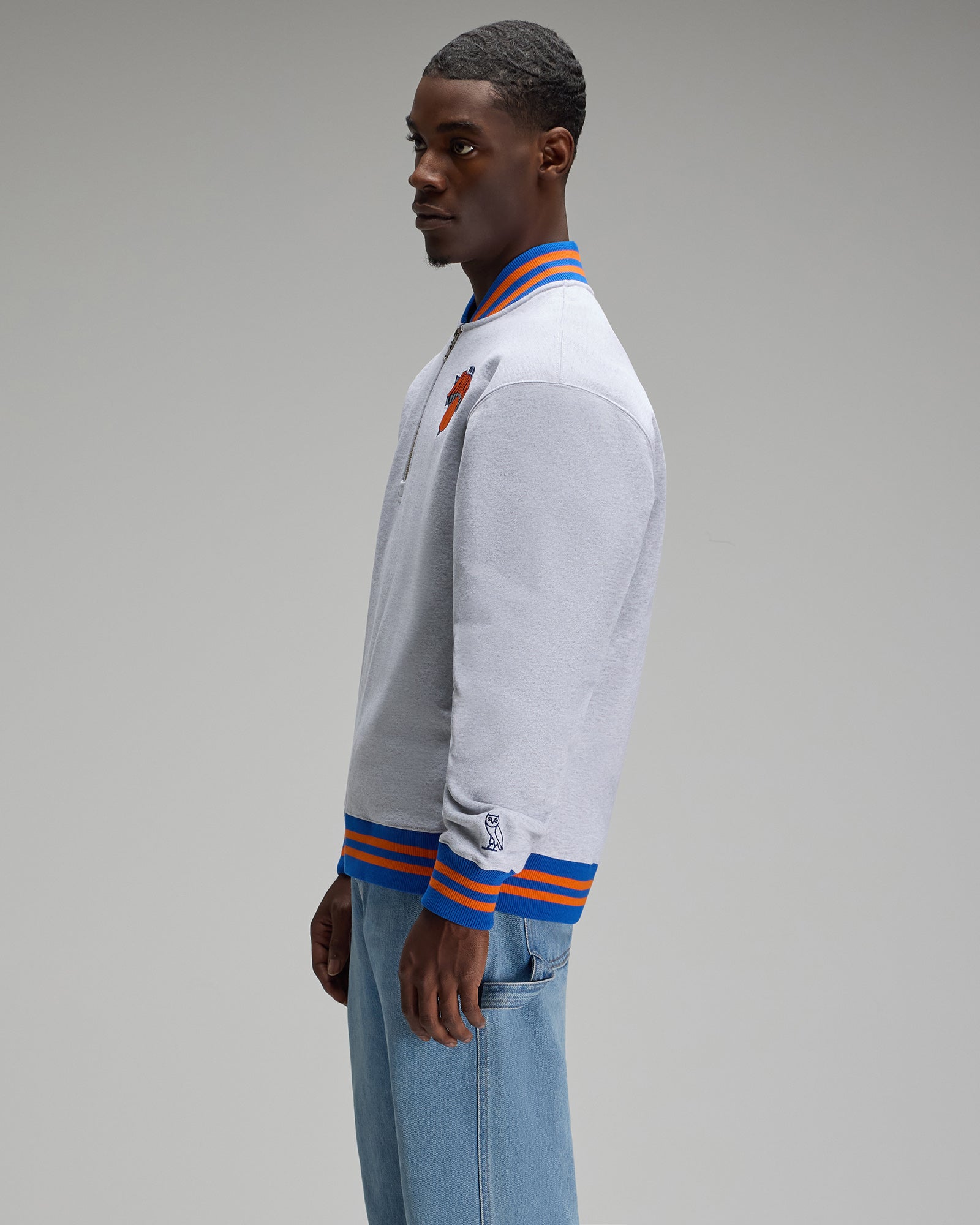 NBA New York Knicks Quarter-Zip Mockneck Sweatshirt - Ash Heather Grey IMAGE #4