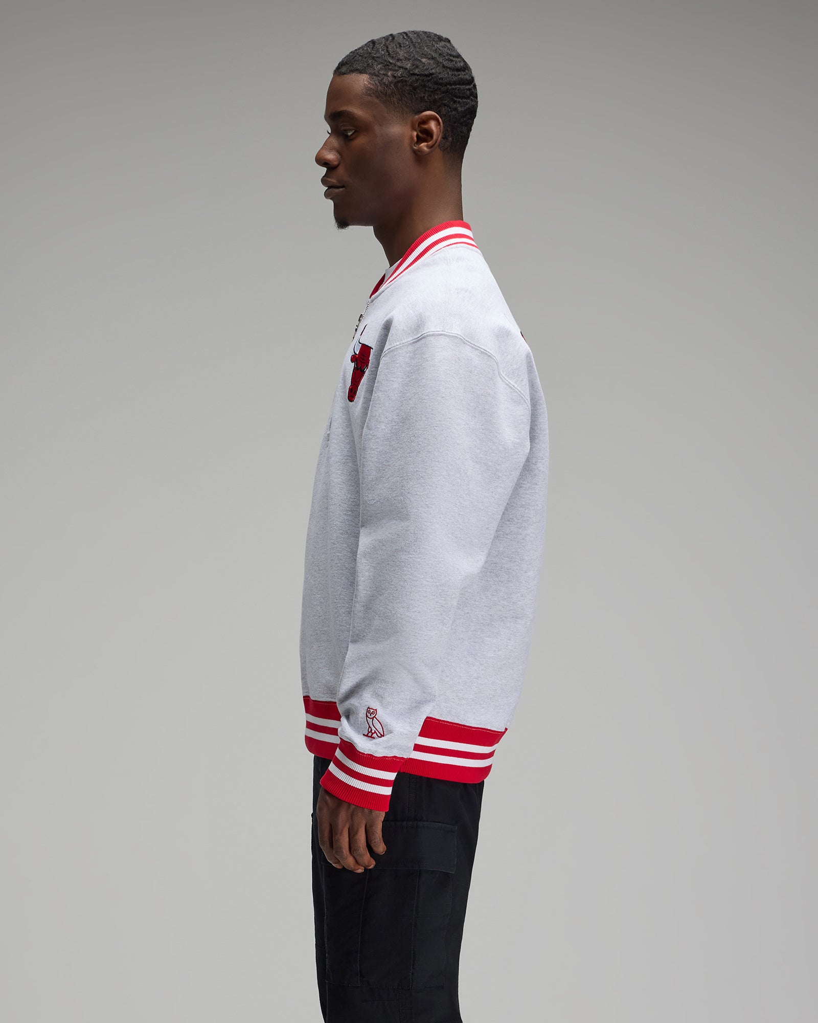 NBA Chicago Bulls Quarter-Zip Mockneck Sweatshirt - Ash Heather Grey IMAGE #4