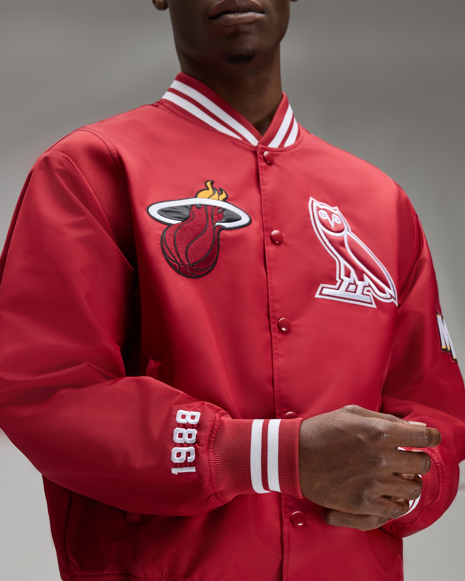 NBA Miami Heat Satin Varsity Jacket - Red IMAGE #7