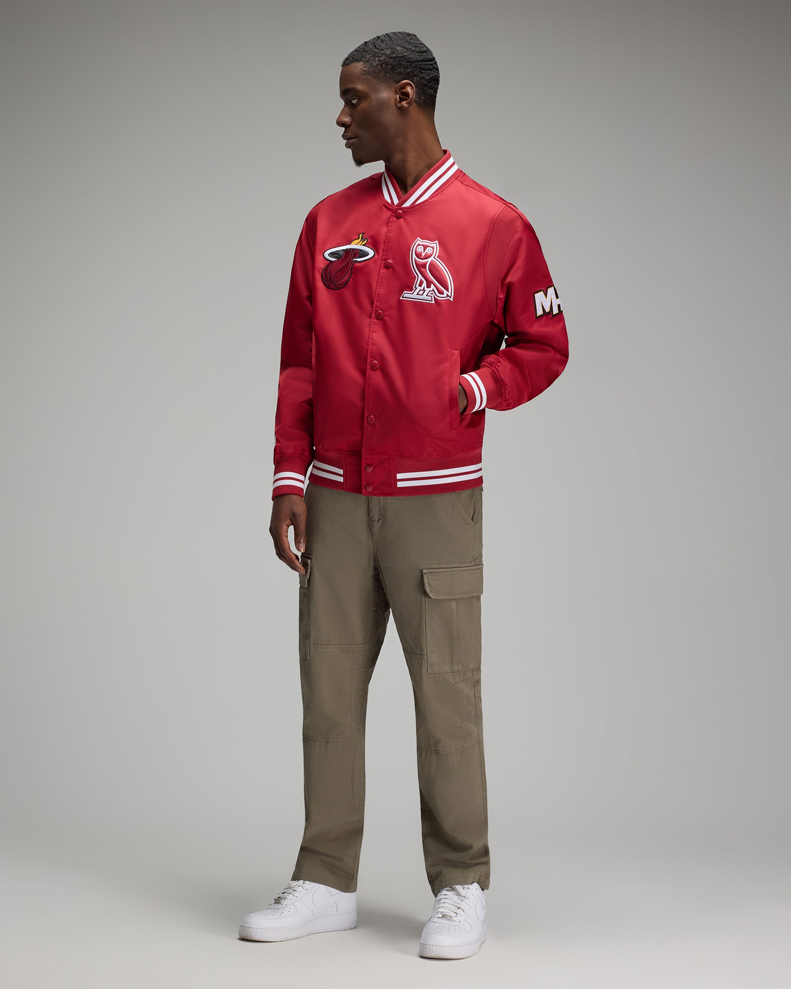 NBA Miami Heat Satin Varsity Jacket - Red IMAGE #3