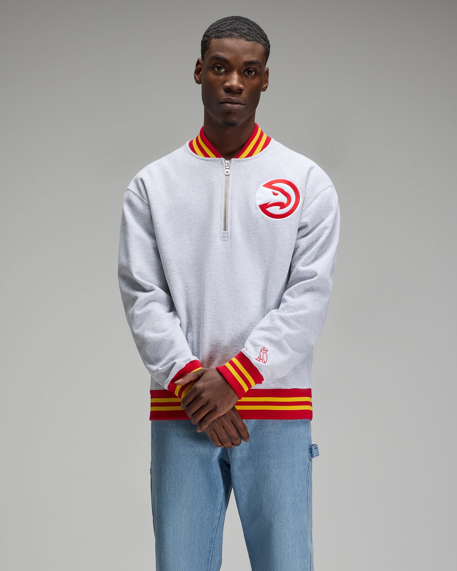 NBA Atlanta Hawks Quarter-Zip Mockneck Sweatshirt - Ash Heather Grey IMAGE #5