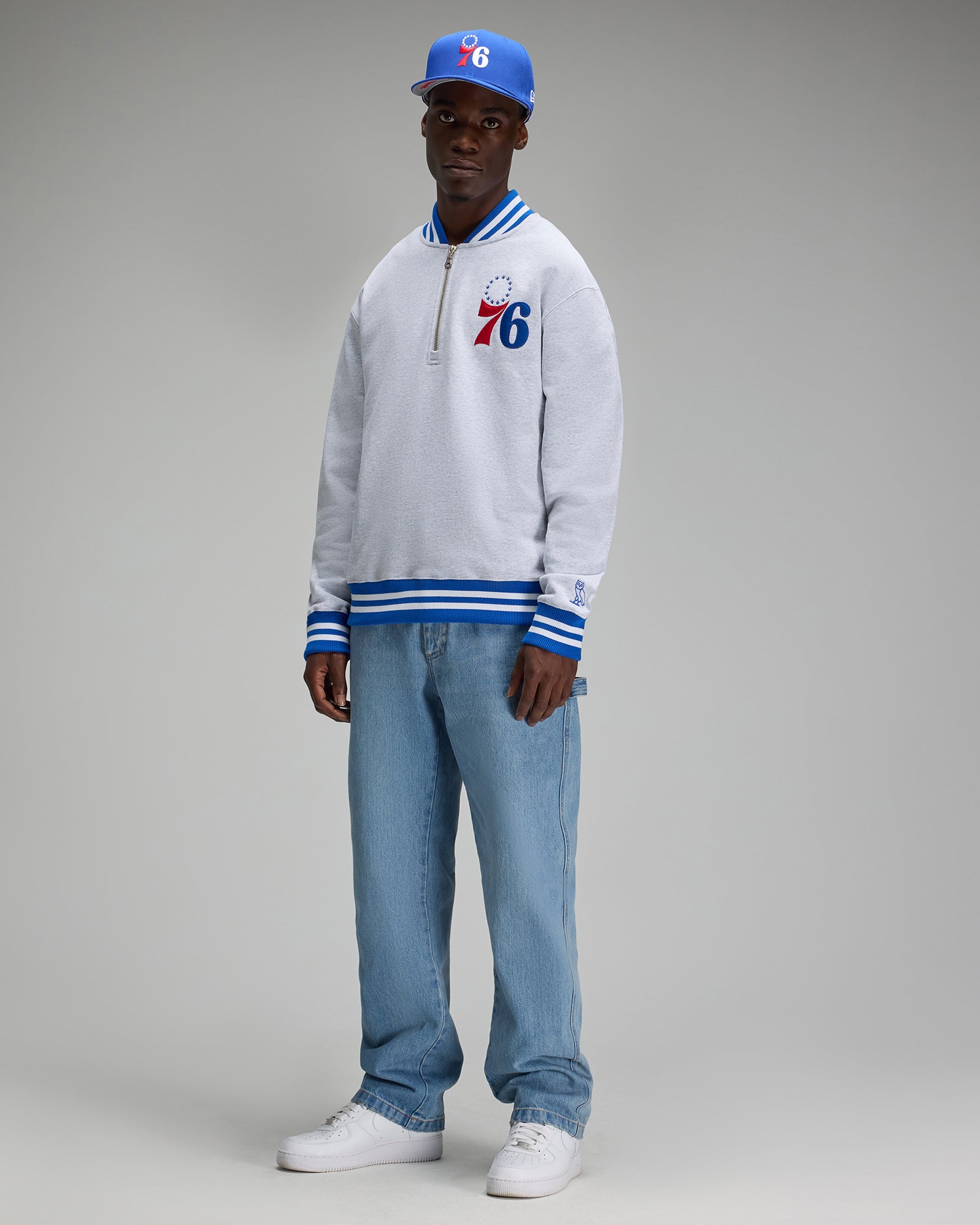 NBA Philadelphia 76ers Quarter-Zip Mockneck Sweatshirt - Ash Heather Grey